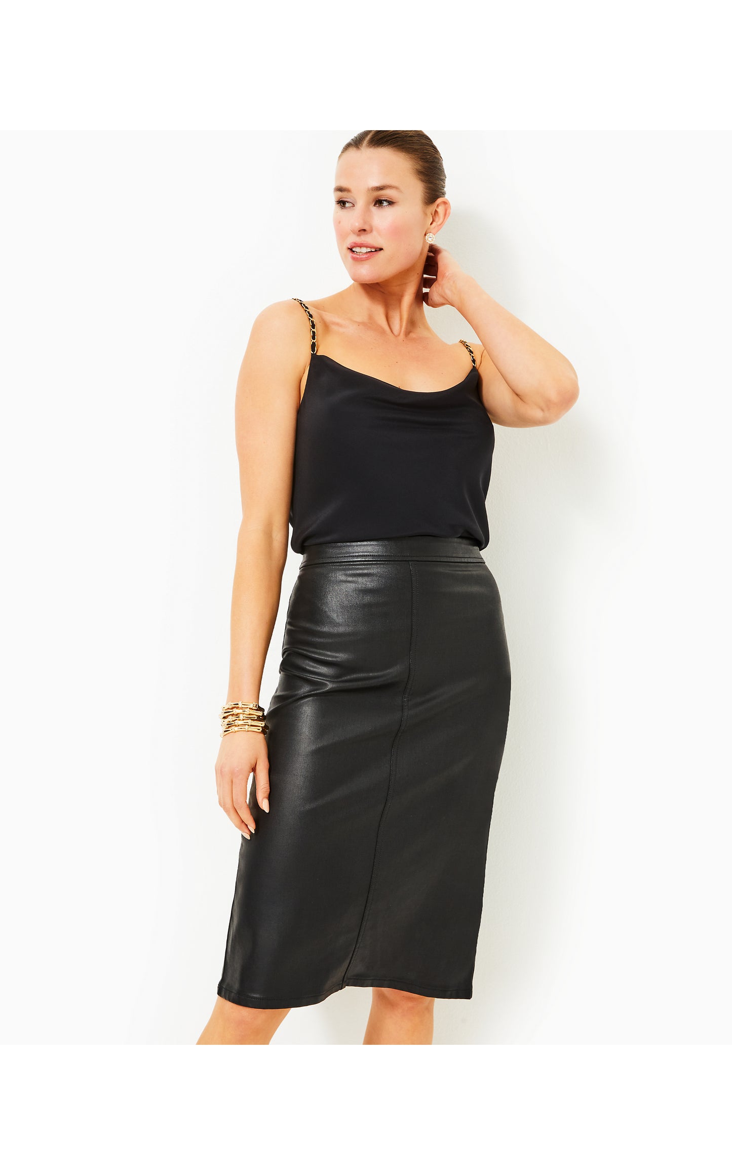 Fairview Stretch Coated Midi Skirt Noir