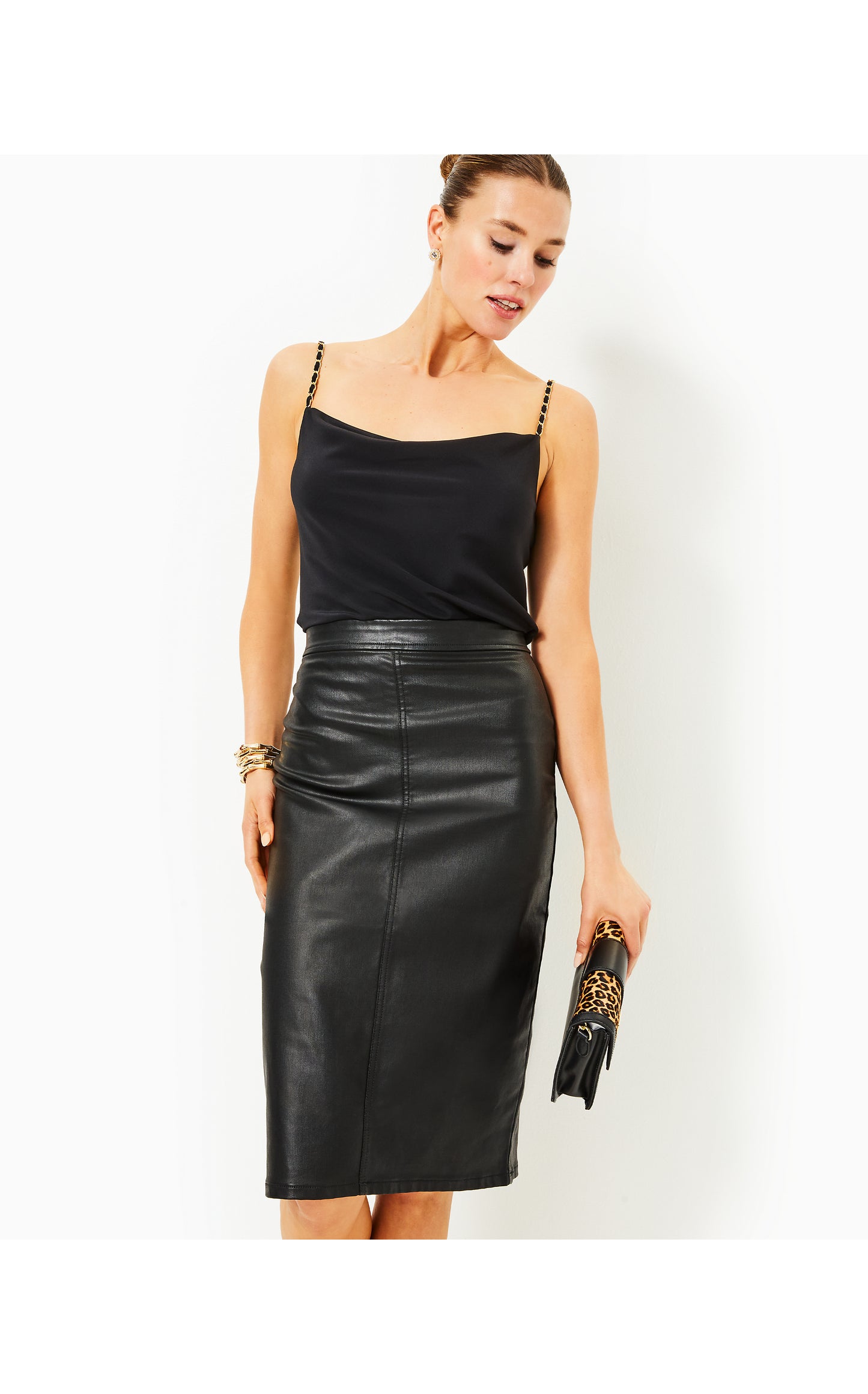 Fairview Stretch Coated Midi Skirt Noir