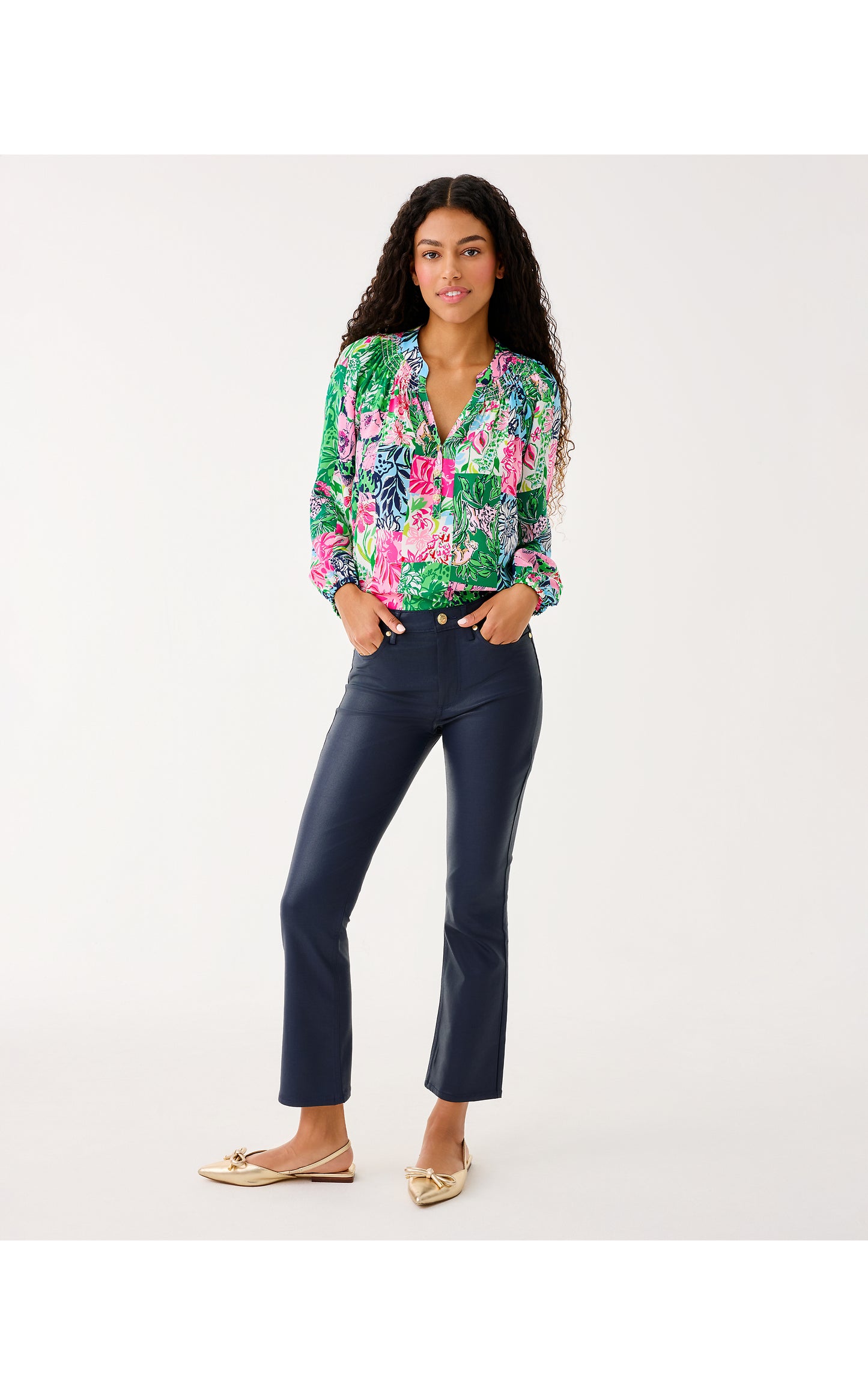 Liza Coated Crop Flare Pant Low Tide Navy