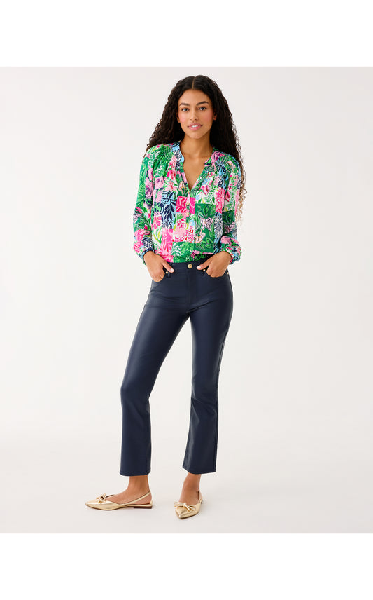 Liza Coated Crop Flare Pant Low Tide Navy