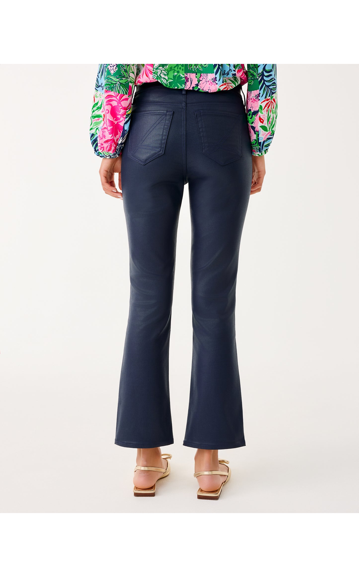 Liza Coated Crop Flare Pant Low Tide Navy