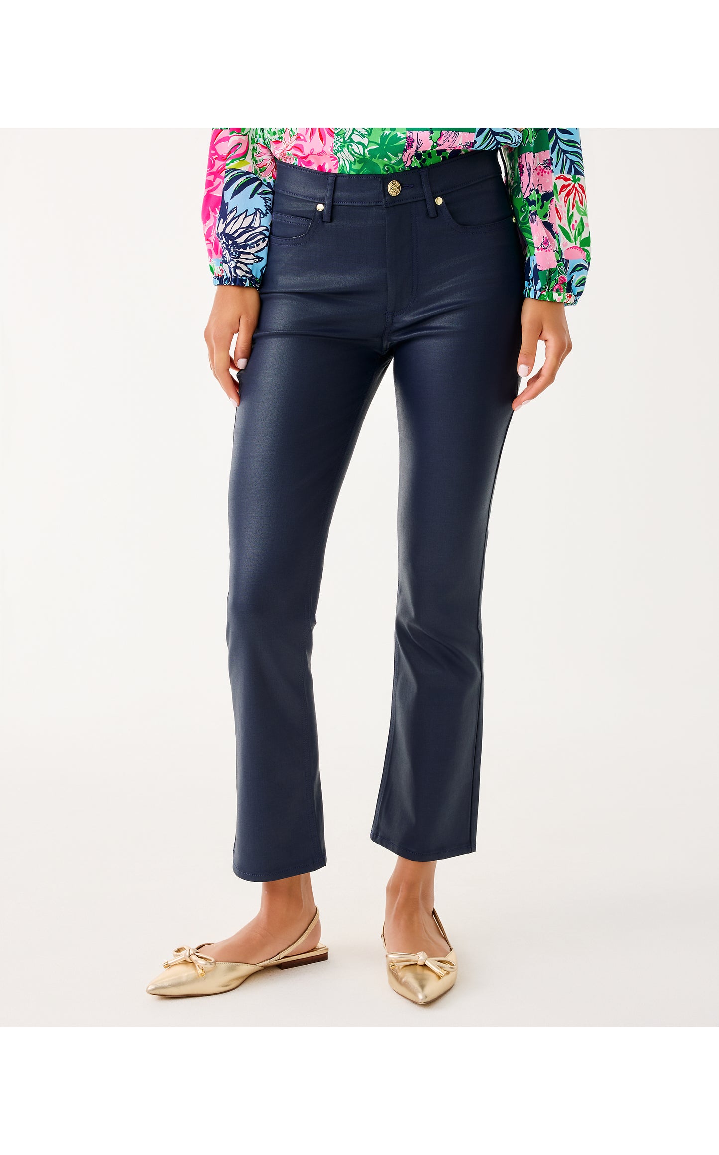 Liza Coated Crop Flare Pant Low Tide Navy