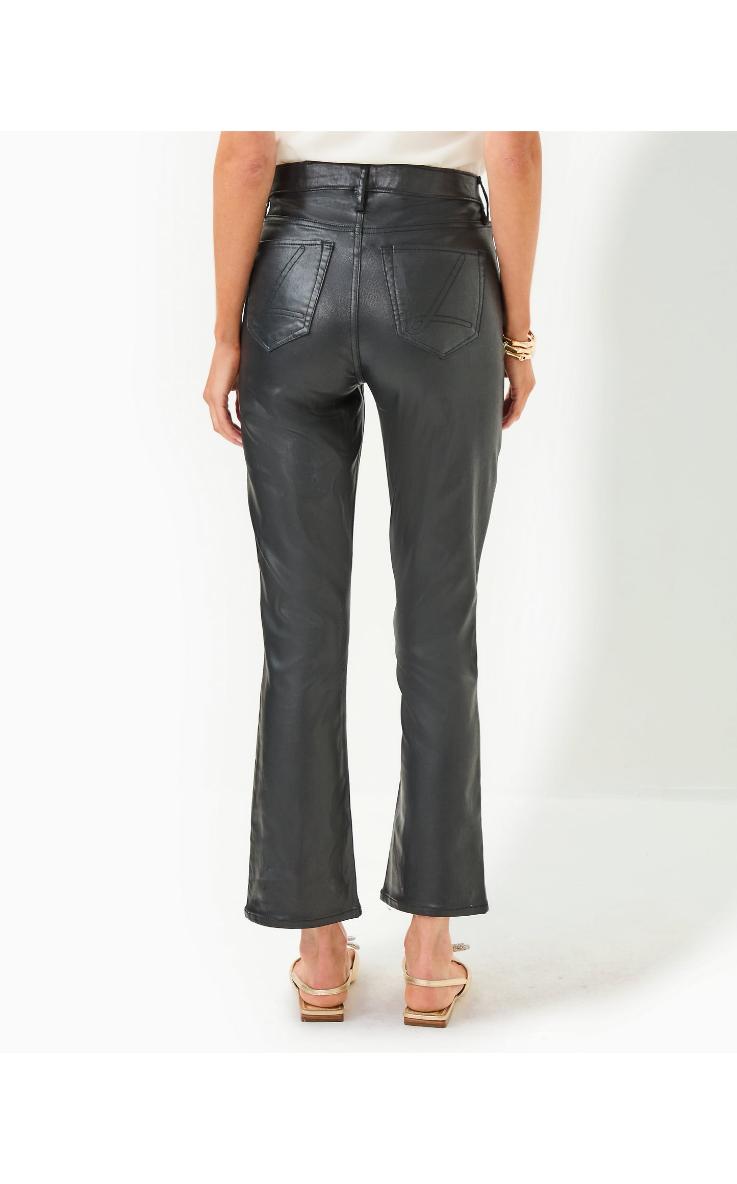 Liza Coated Crop Flare Pants Noir