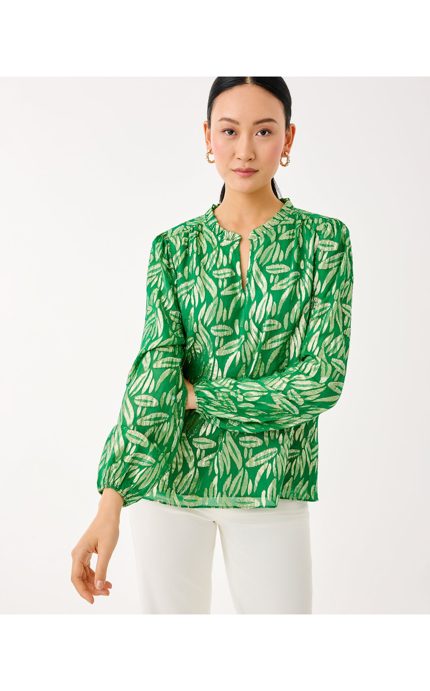 Giana Long Sleeve Silk Top Bamboo Green