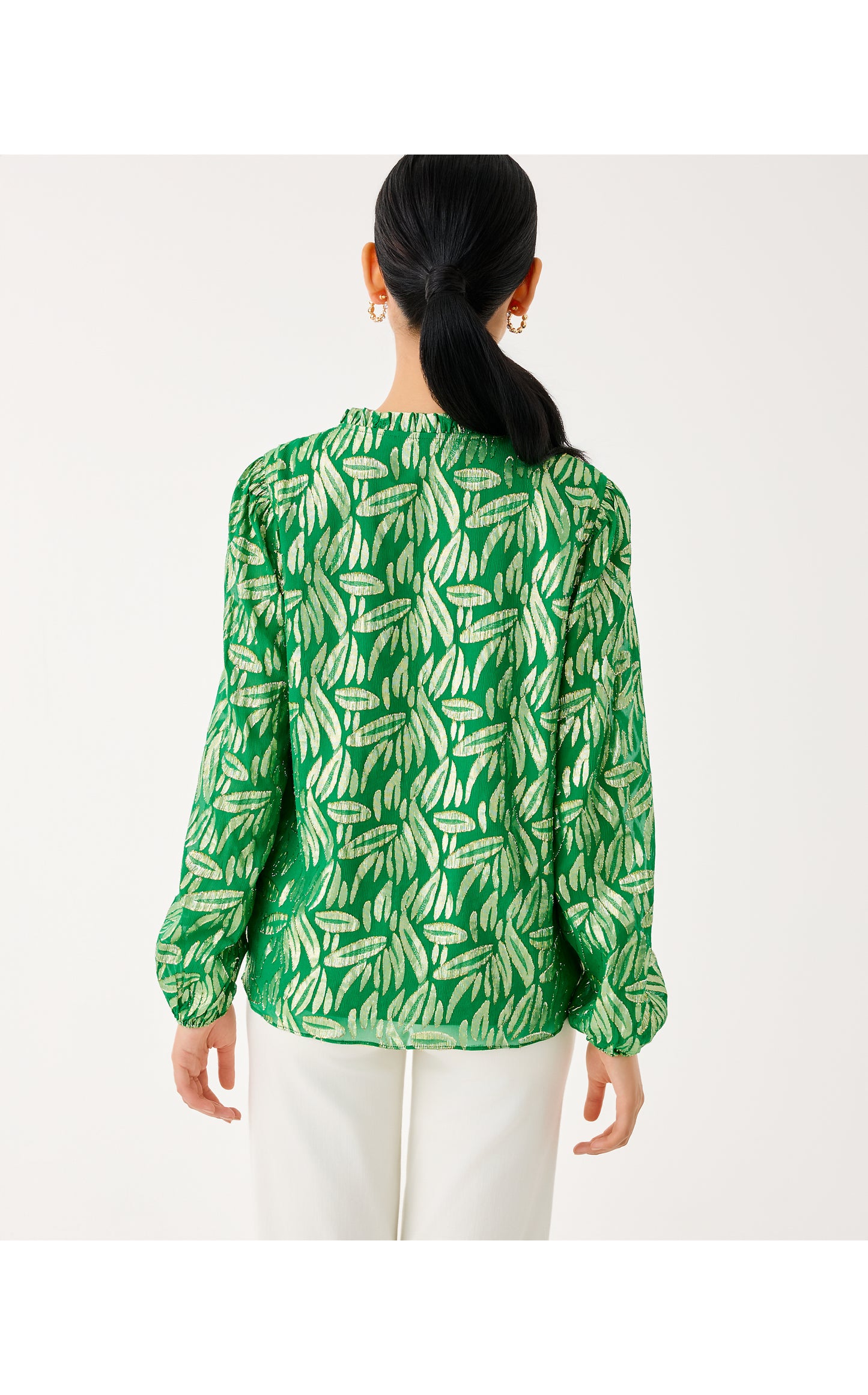 Giana Long Sleeve Silk Top Bamboo Green