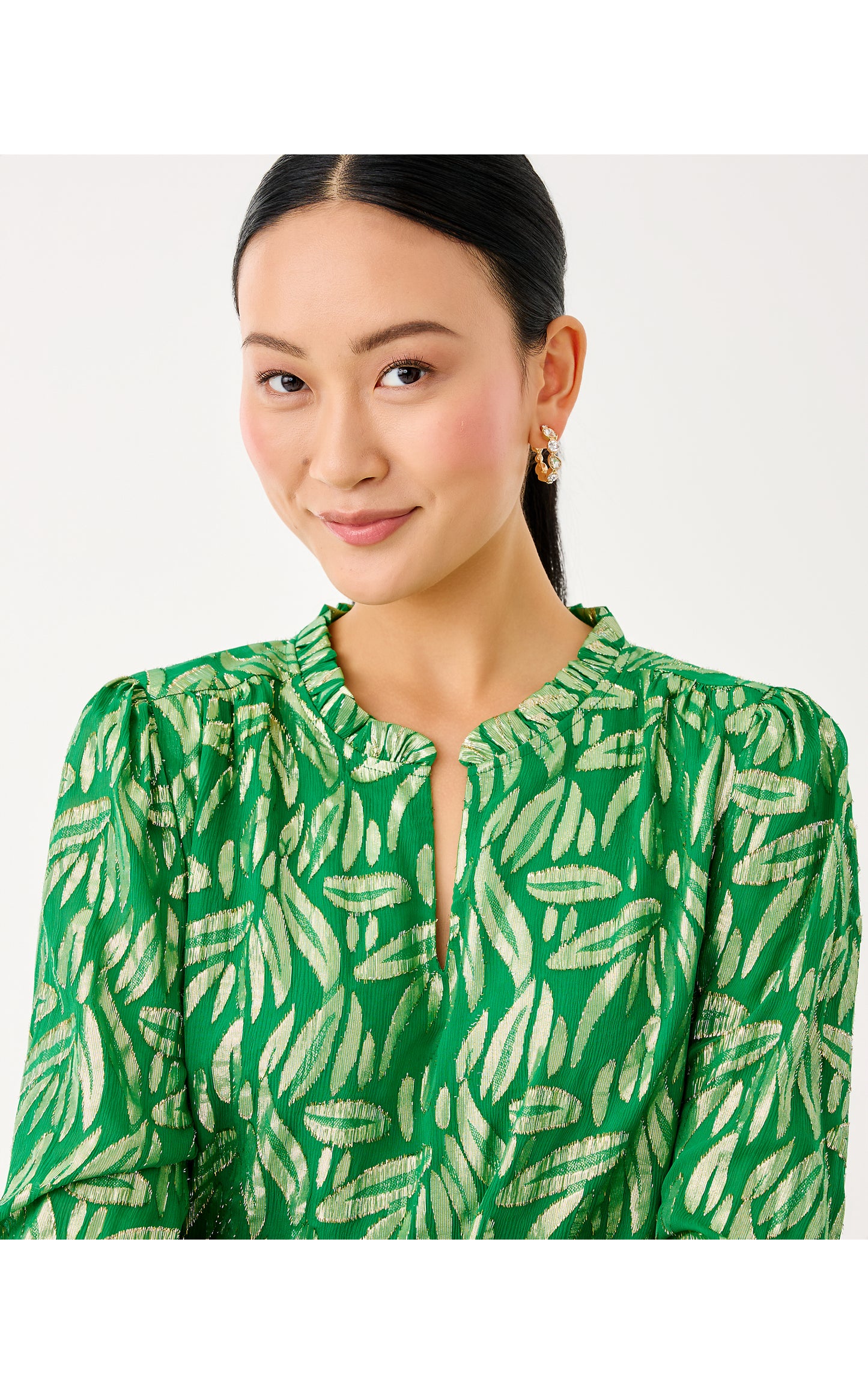Giana Long Sleeve Silk Top Bamboo Green