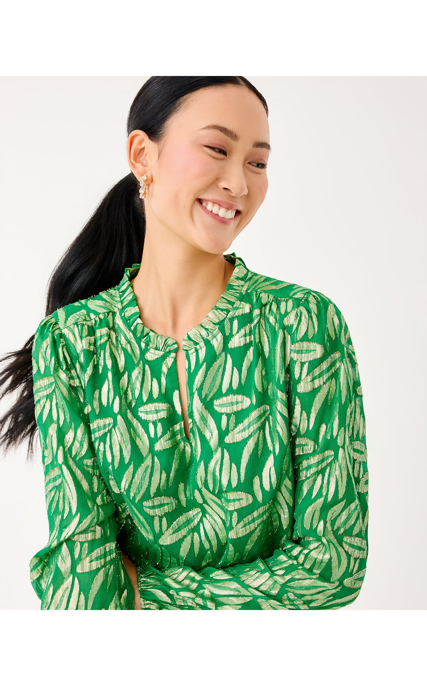 Giana Long Sleeve Silk Top Bamboo Green