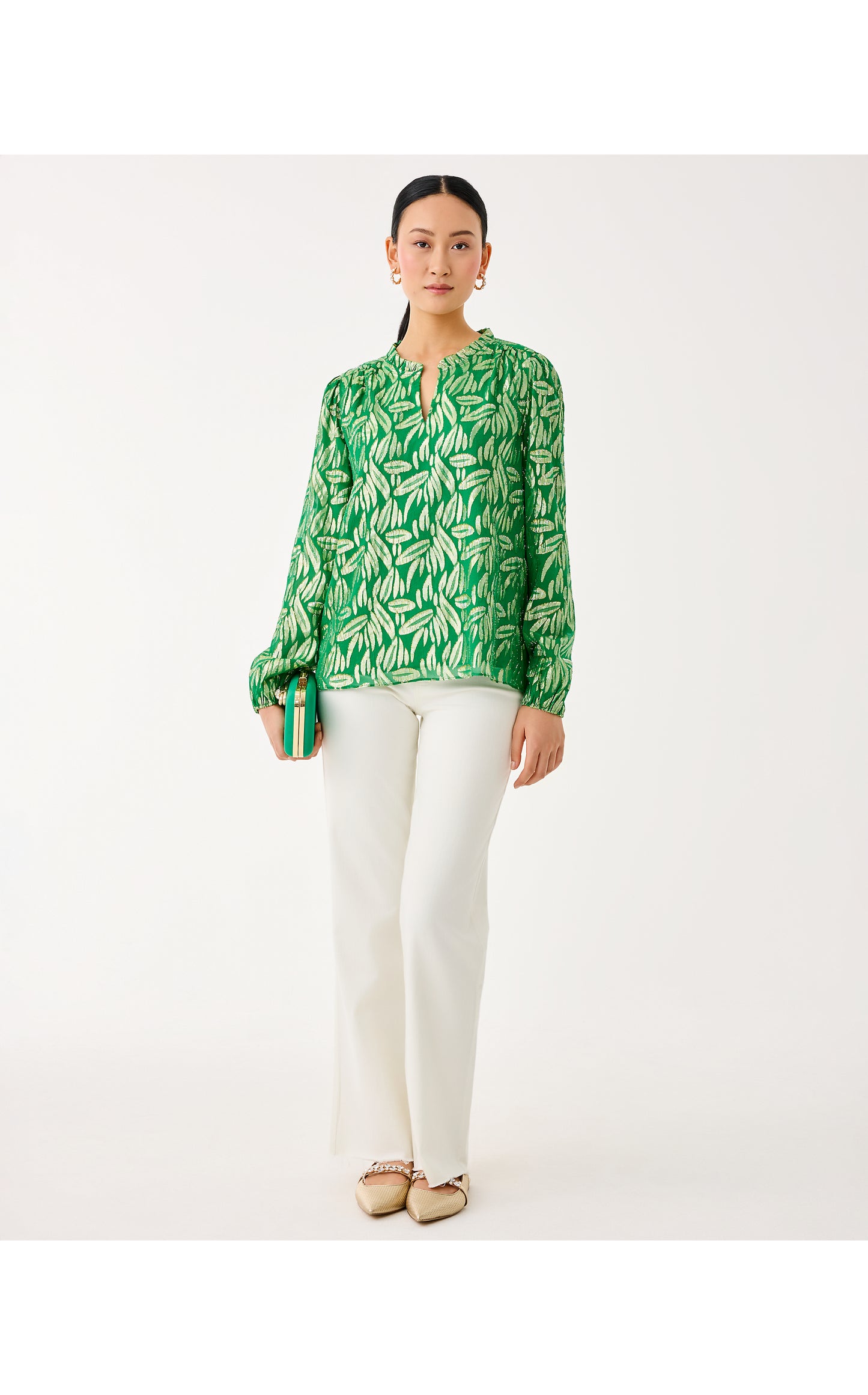 Giana Long Sleeve Silk Top Bamboo Green