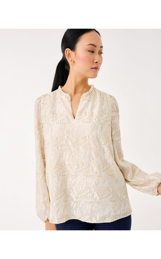Giana Long Sleeve Silk Top Coconut