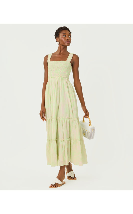 Hadly Smocked Maxi Dress Pistachio Macaron X Conch Shell Pink