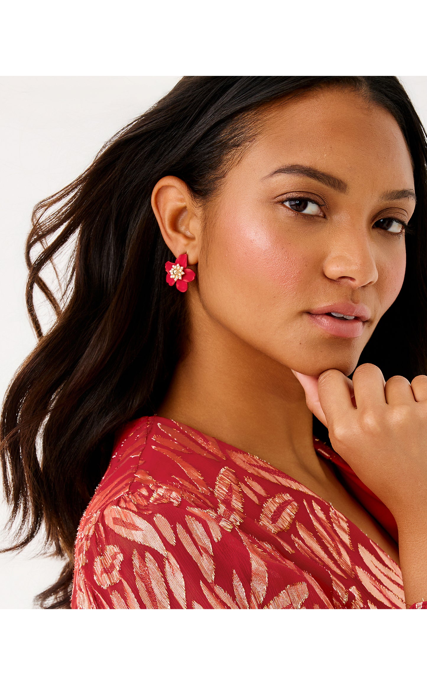 Small Orchid Earrings Cranberry Red