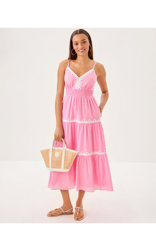 Zanna Cotton Midi Dress Conch Shell Pink