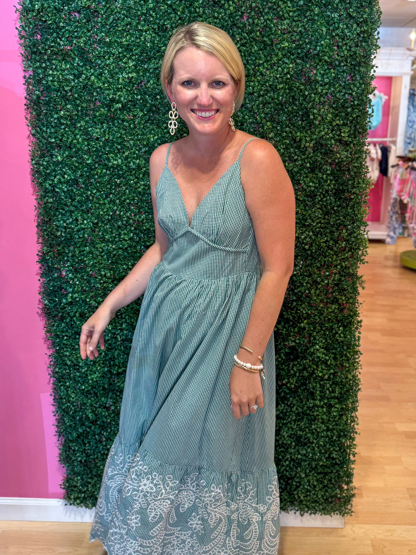 Tarah Green Gingham Maxi Dress