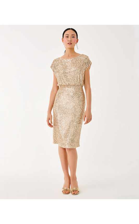 Aylin Sequin Midi Dress Gold Metallic