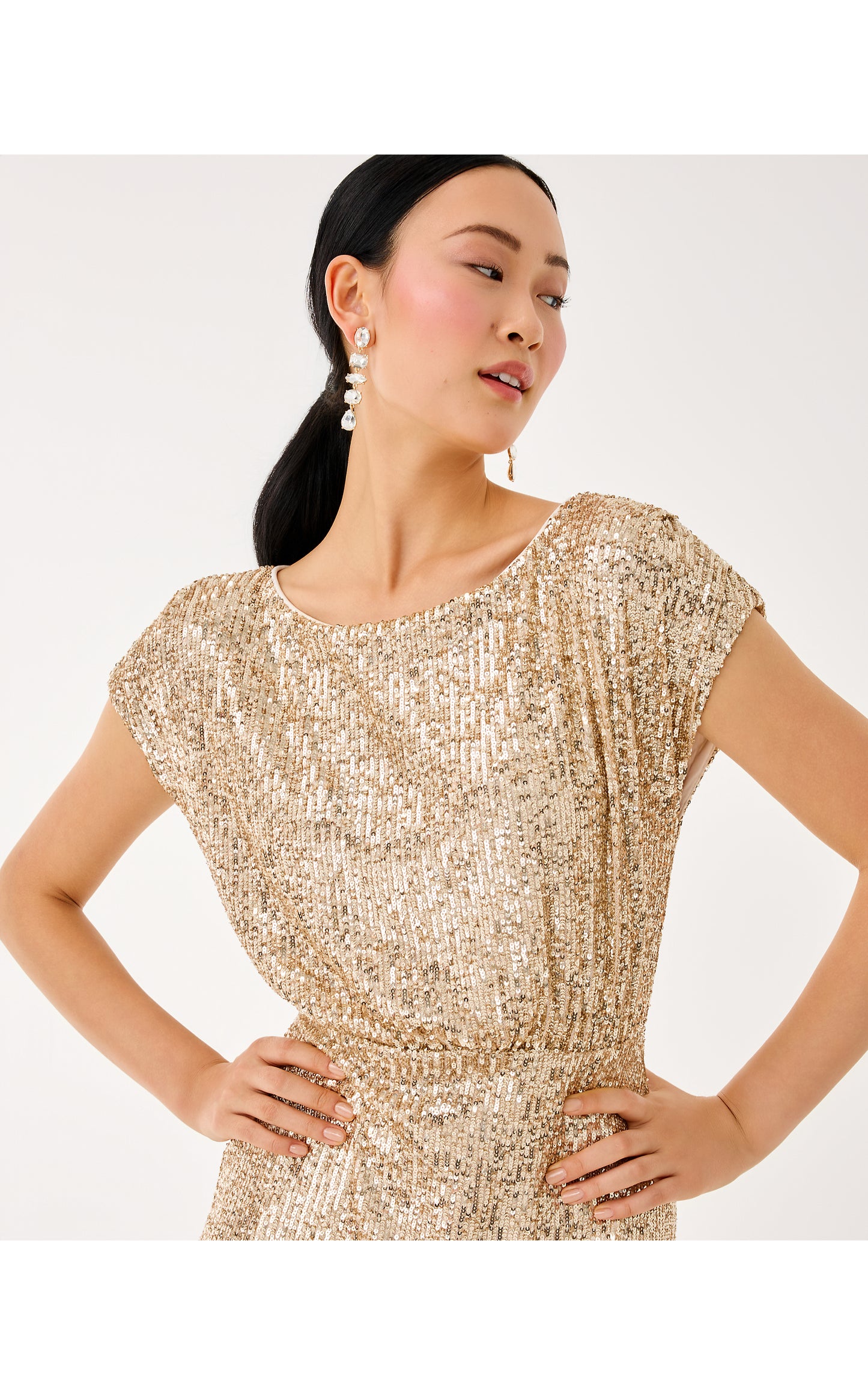 Aylin Sequin Midi Dress Gold Metallic
