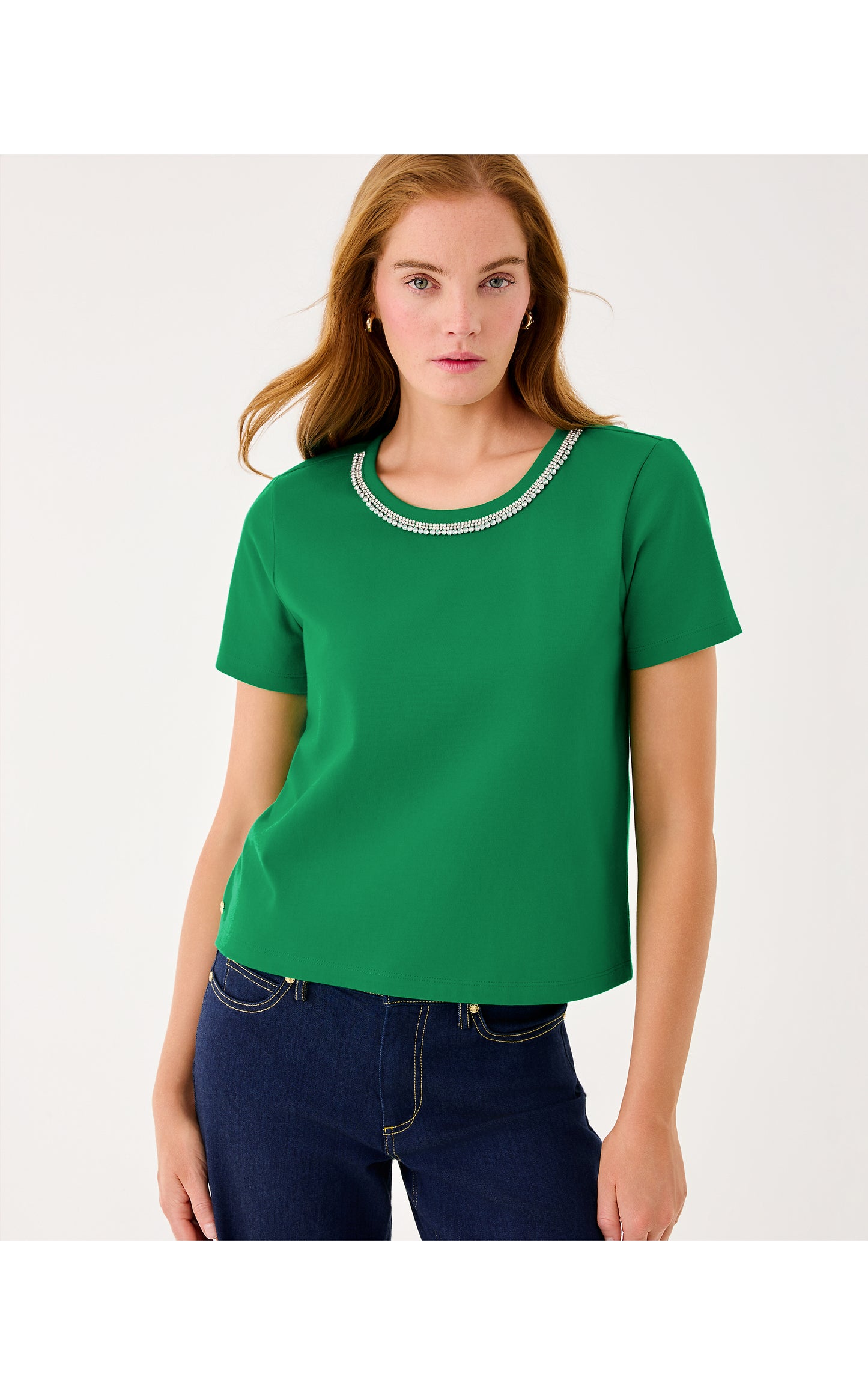 Clairmont Rhinestone Knit Top Bamboo Green