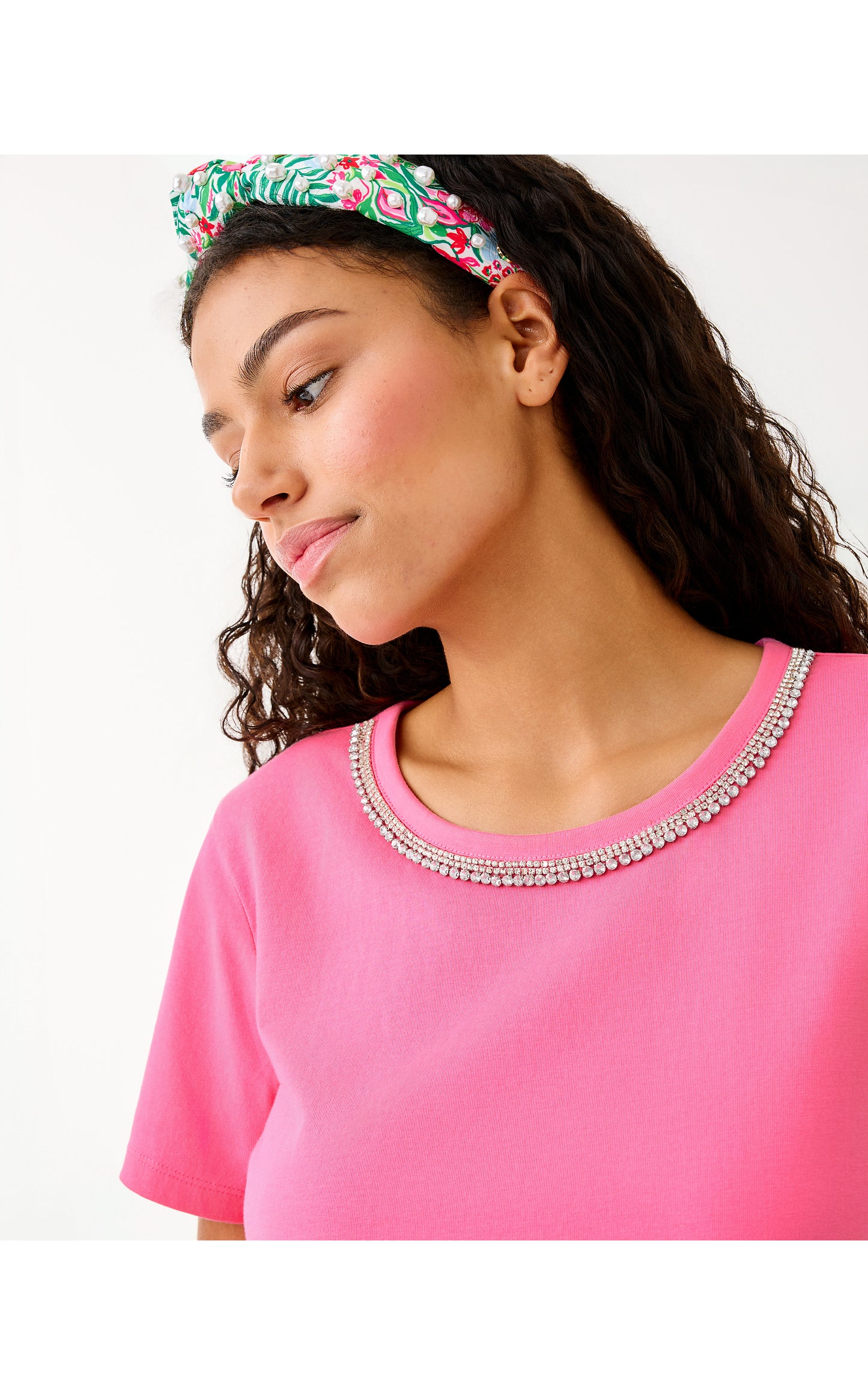 Clairmont Rhinestone Knit Top Confetti Pink