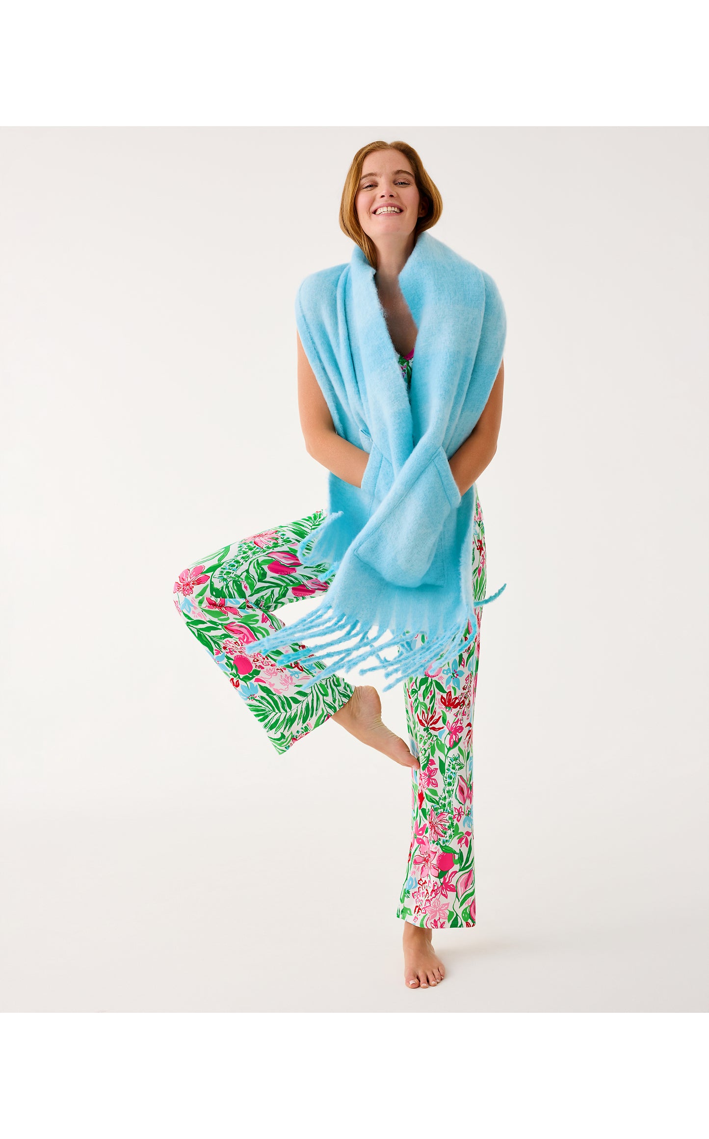 Camelia Fringe Wrap Bellevue Blue