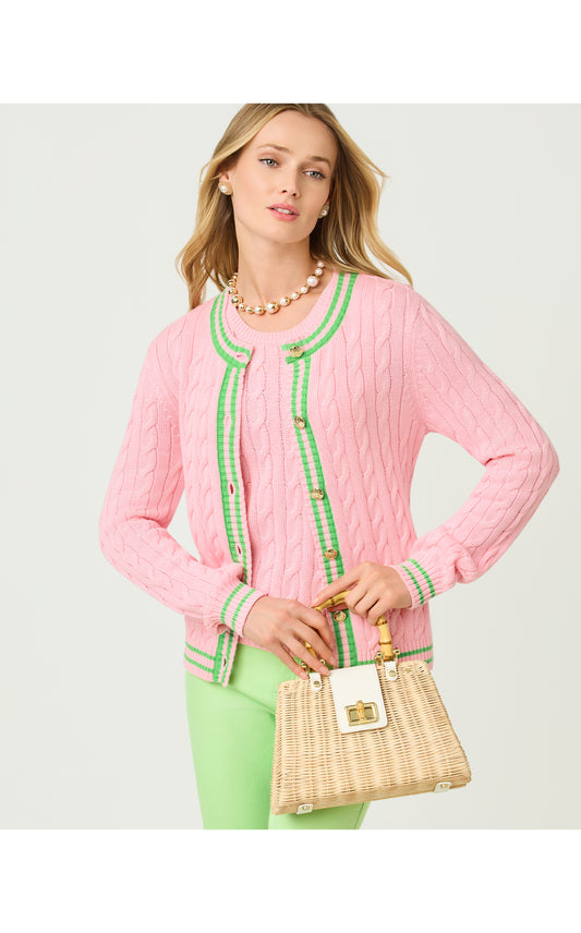 Brockton Crew Neck Cardigan Conch Shell Pink X Jackfruit Green