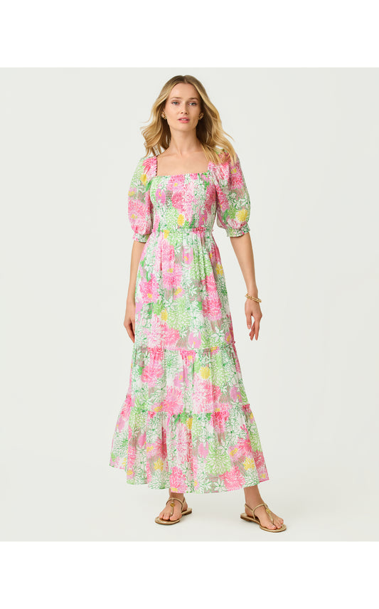 Hadly Short Sleeve Smocked Maxi Dress Mum Patch