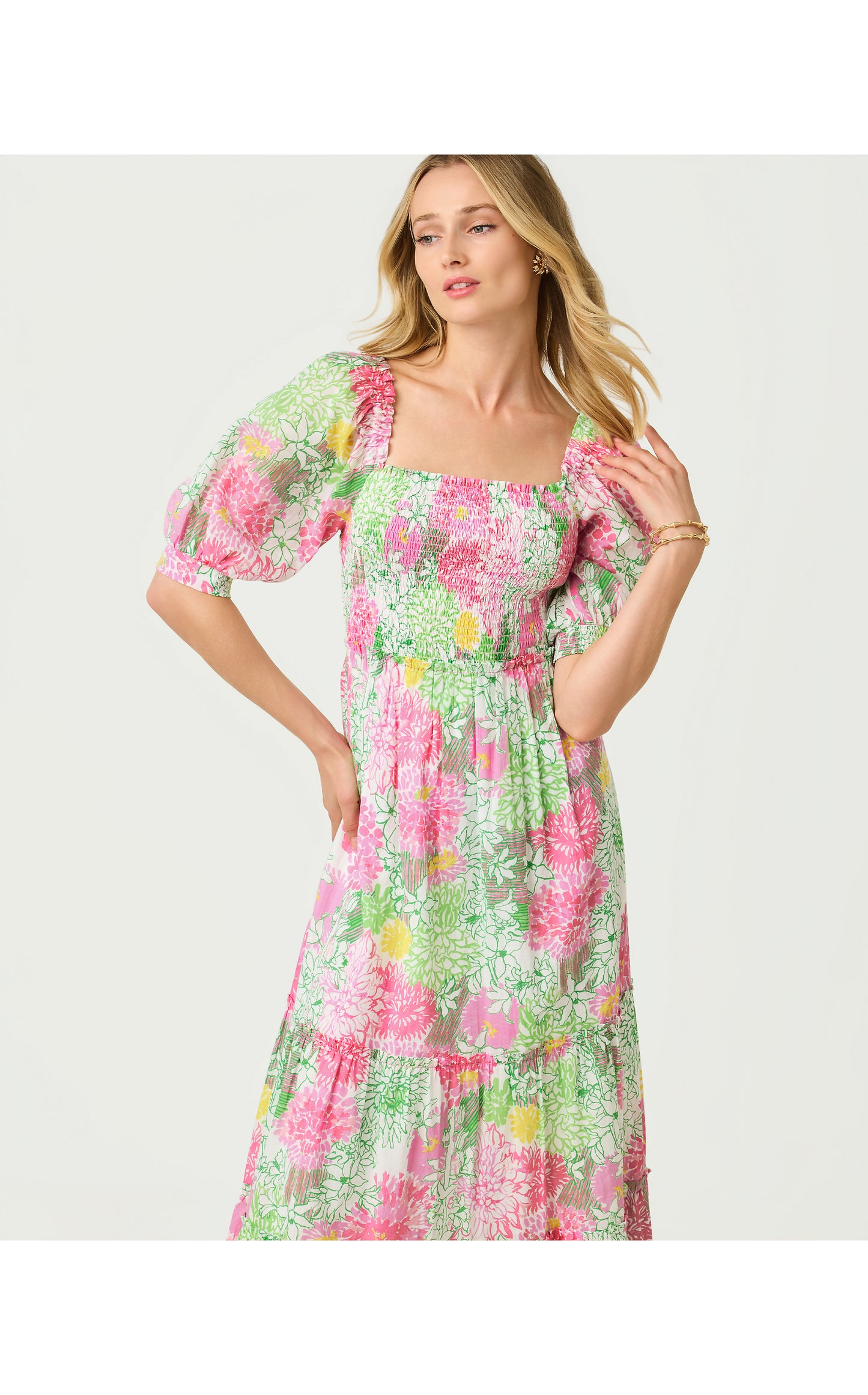 Hadly Short Sleeve Smocked Maxi Dress Mum Patch