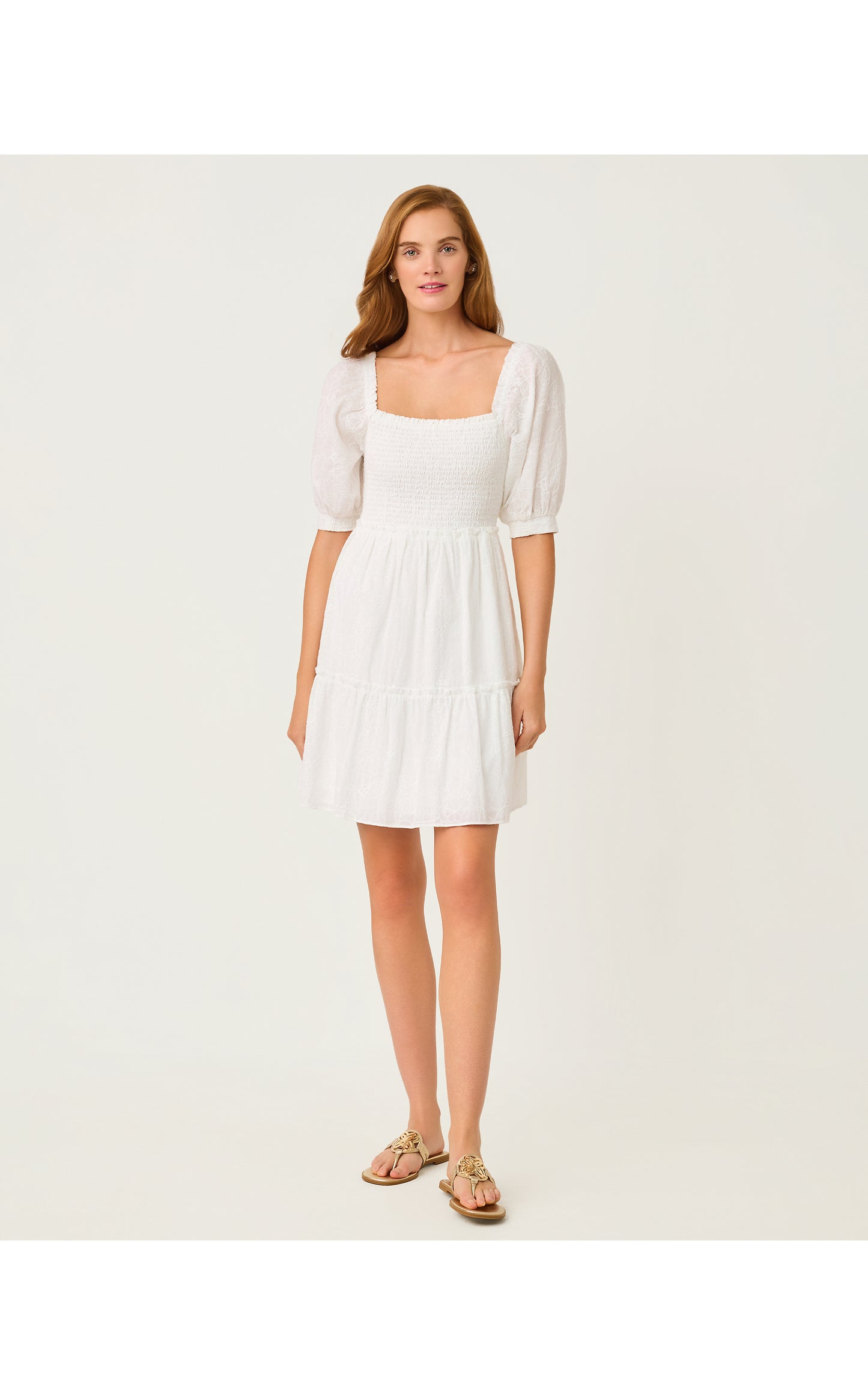Hadly Short Sleeve Smocked Dress Resort White