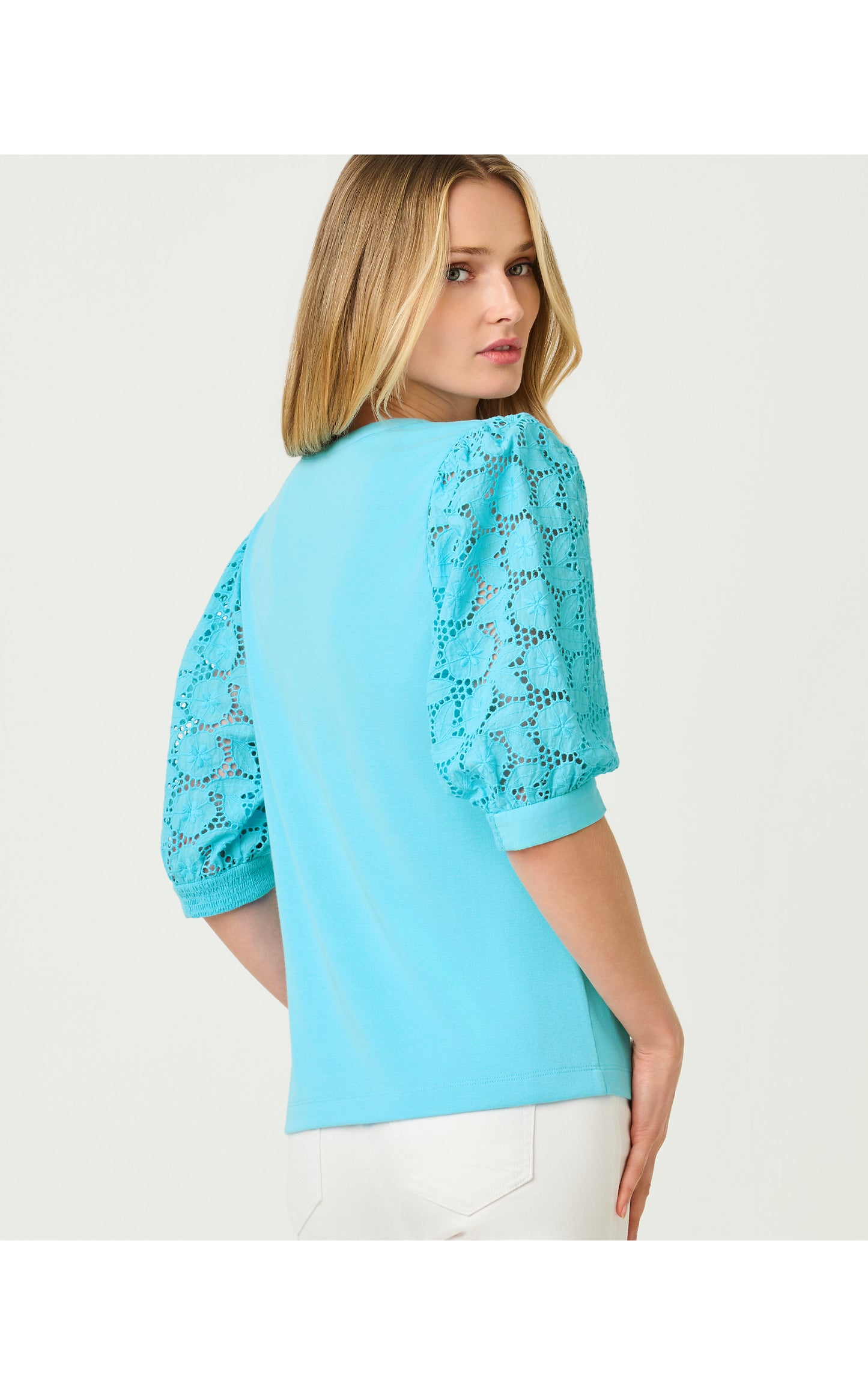 Ronson Eyelet Knit Top Capri Blue