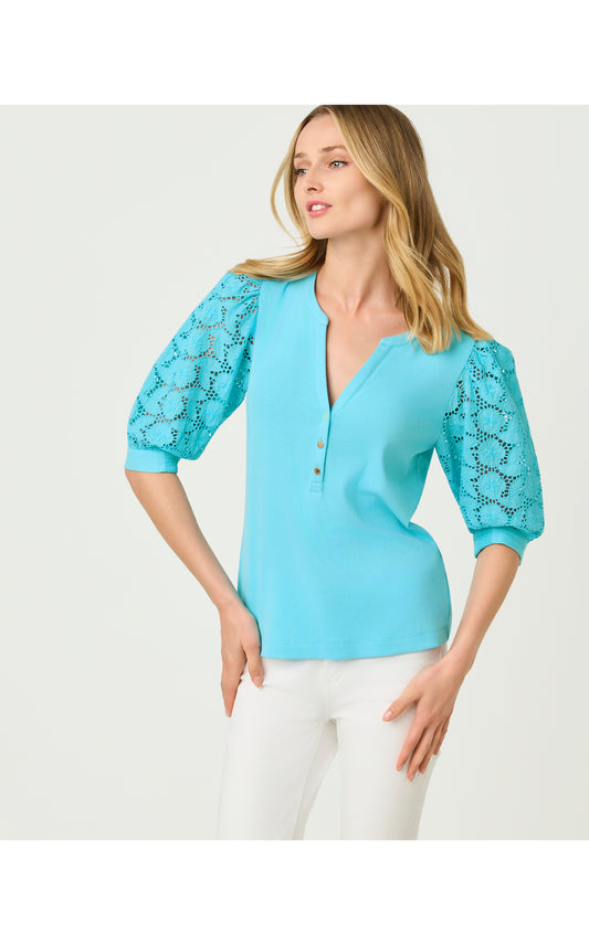 Ronson Eyelet Knit Top Capri Blue