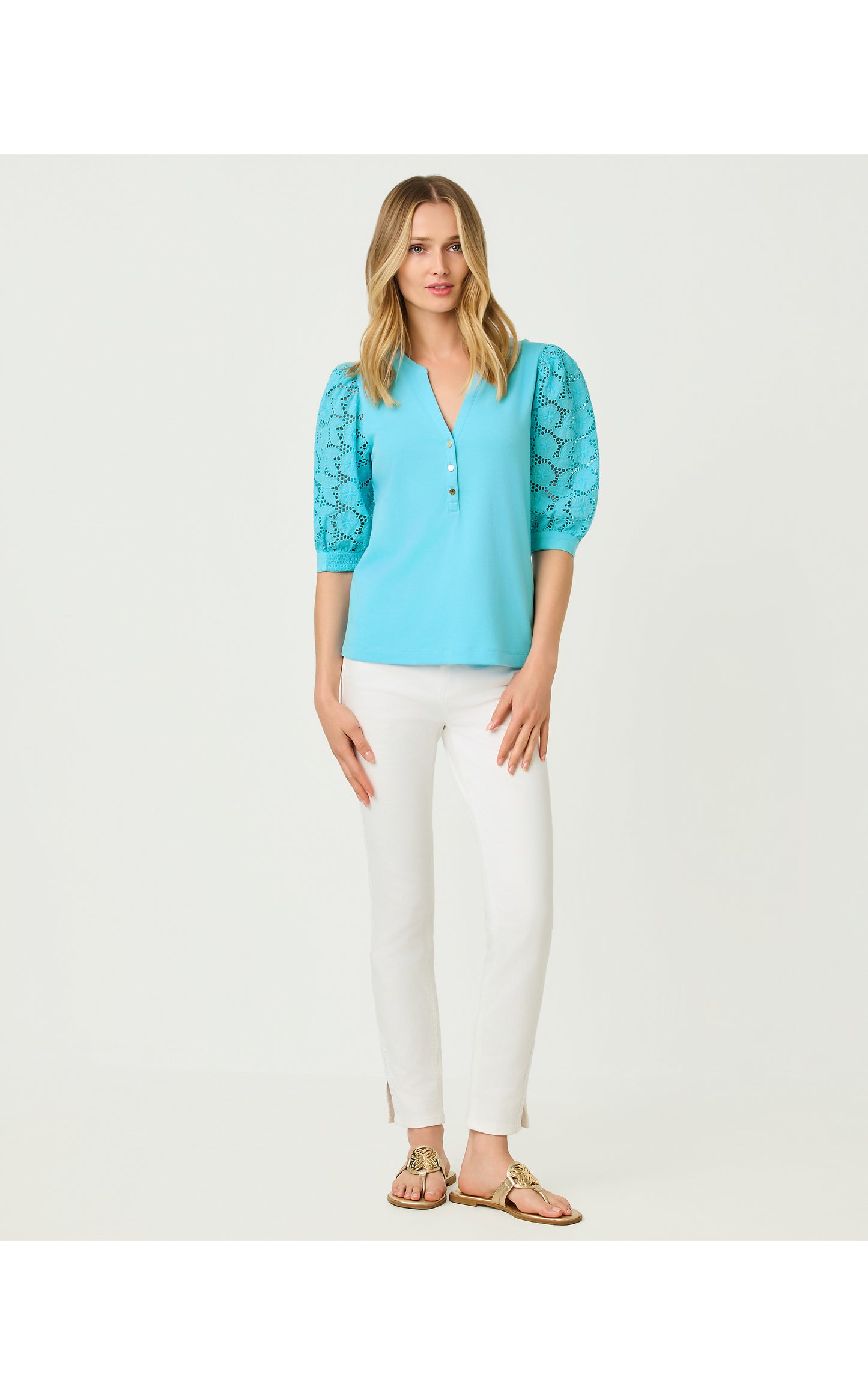 Ronson Eyelet Knit Top Capri Blue