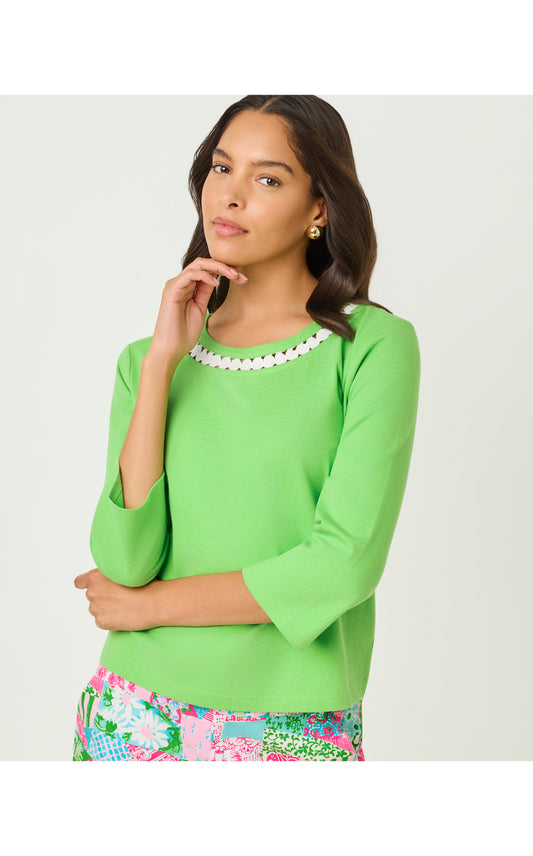 Clairmont 3/4 Sleeved Trimmed Knit Top Jackfruit Green