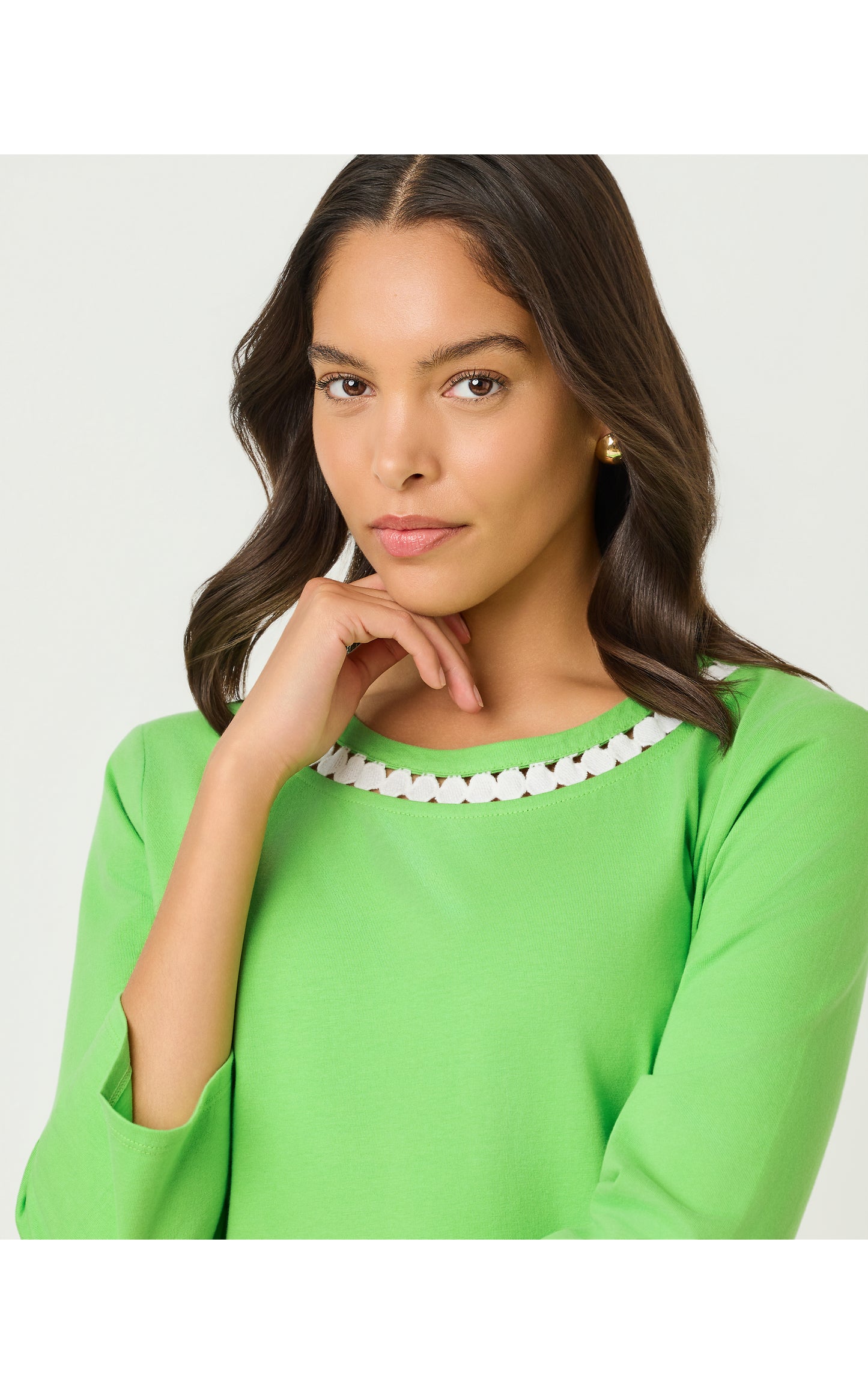 Clairmont 3/4 Sleeved Trimmed Knit Top Jackfruit Green