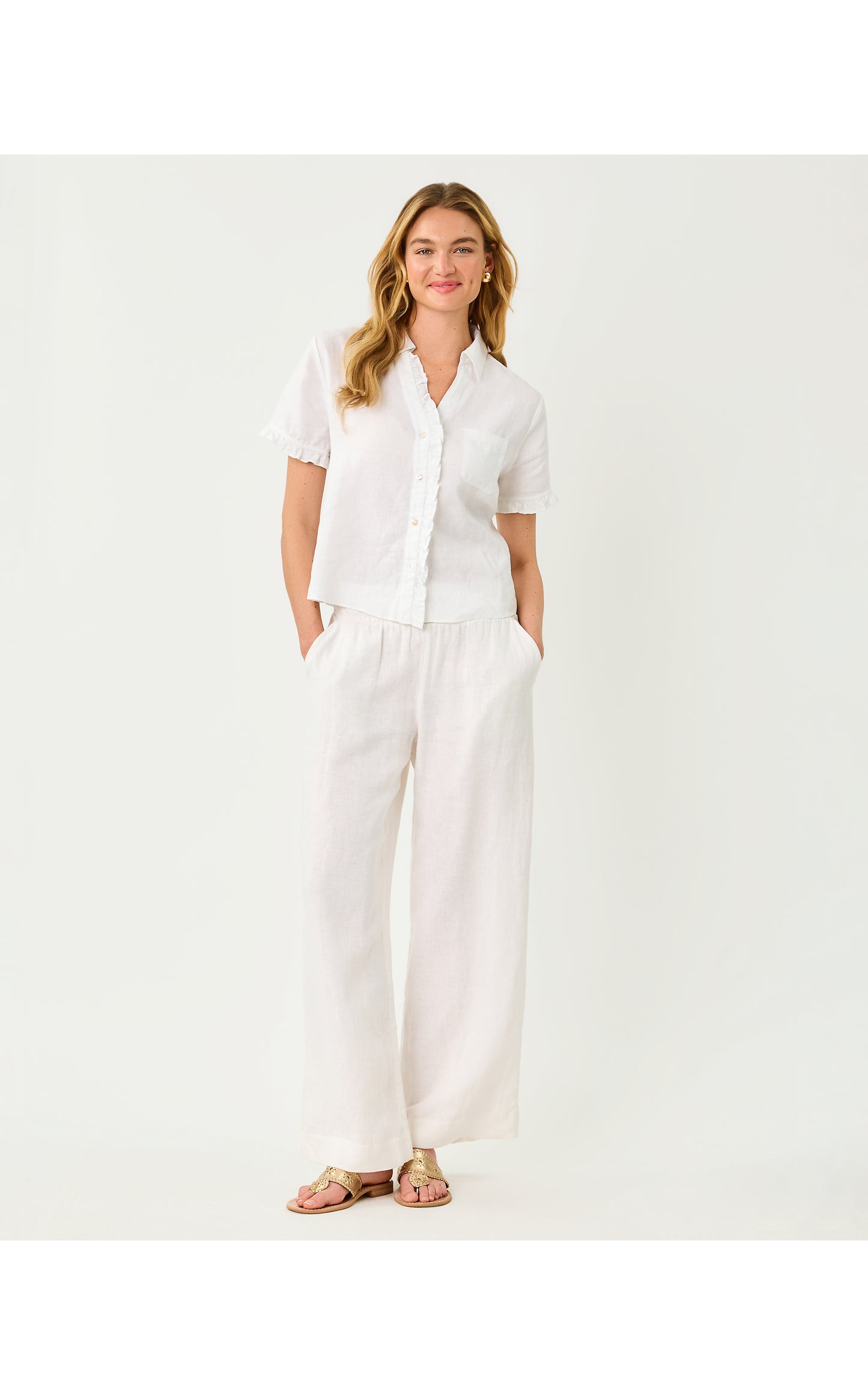Mirabella Linen Palazzo Pants Resort White