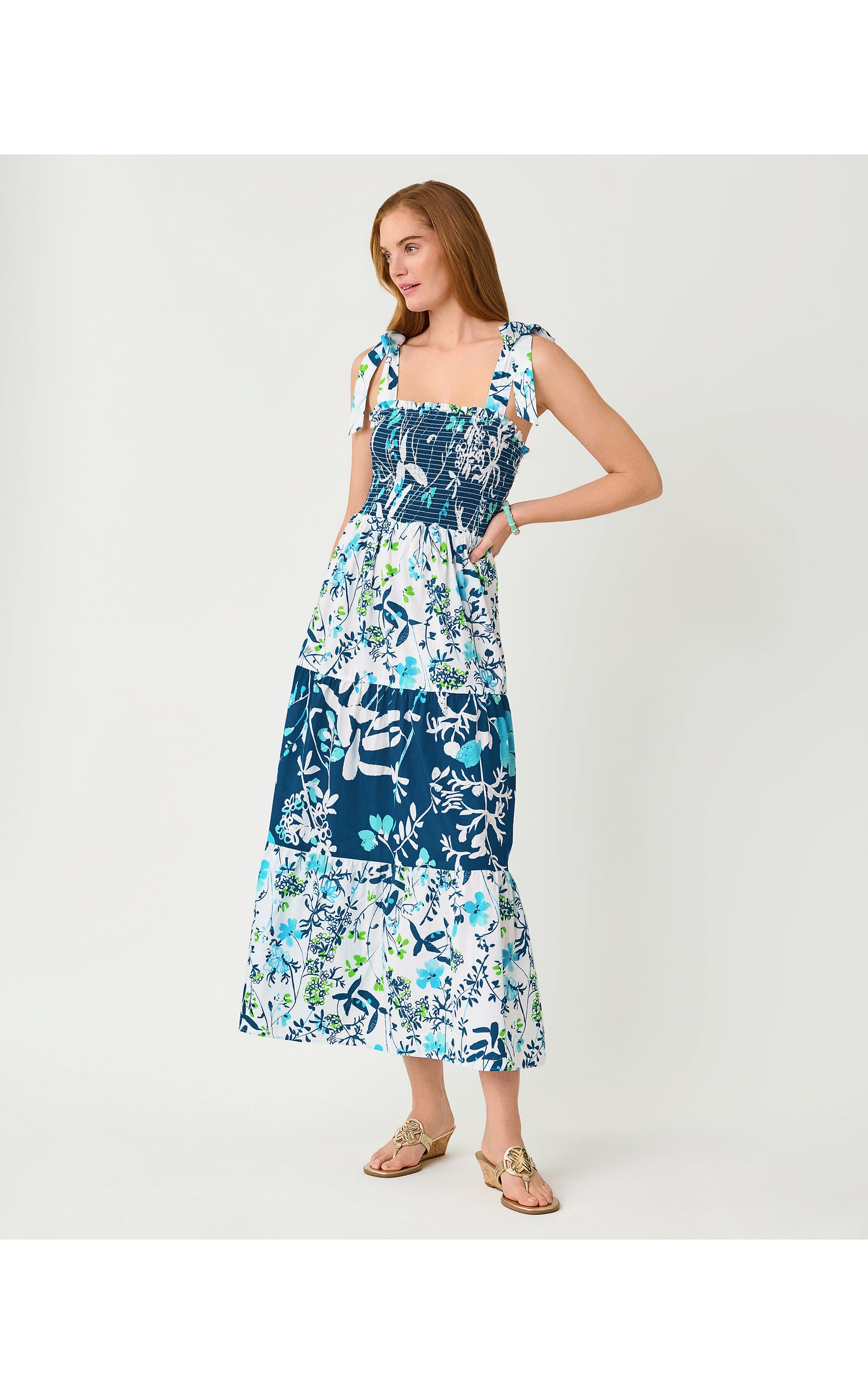 Athyn Smocked Maxi Dress Sea Blooms