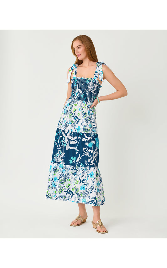 Athyn Smocked Maxi Dress Sea Blooms