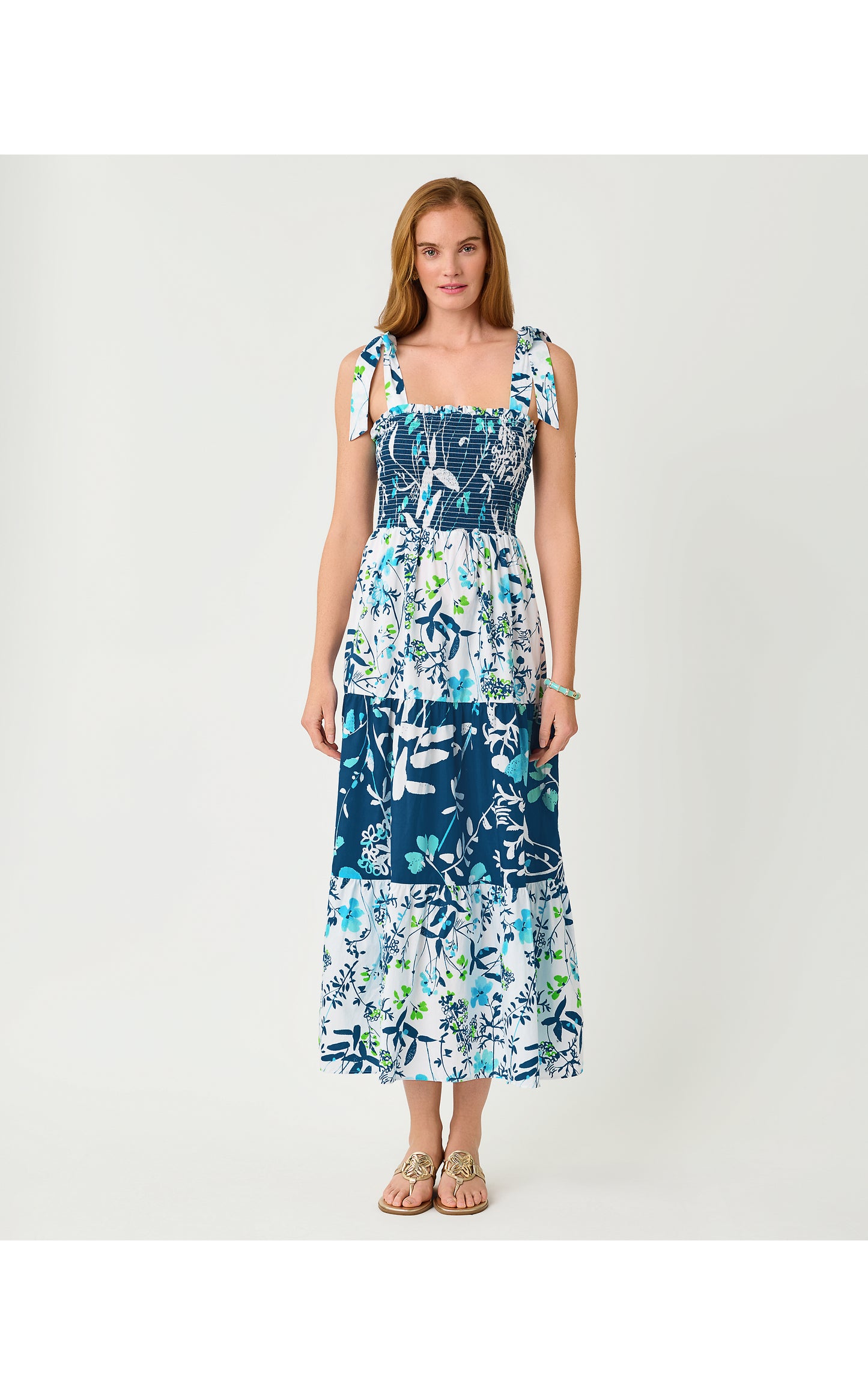 Athyn Smocked Maxi Dress Sea Blooms