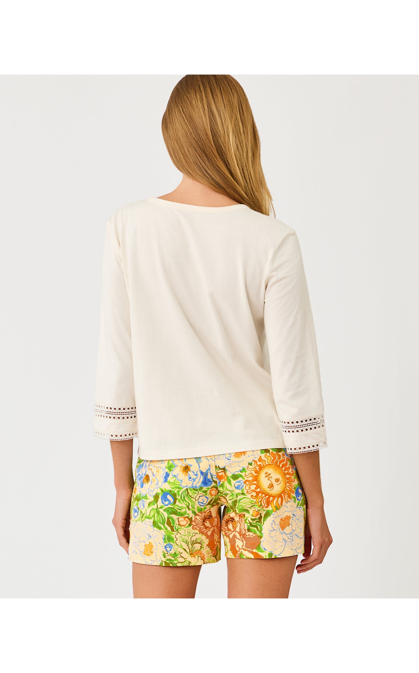 Clairmont 3/4 Sleeved Trimmed Knit Top Coconut