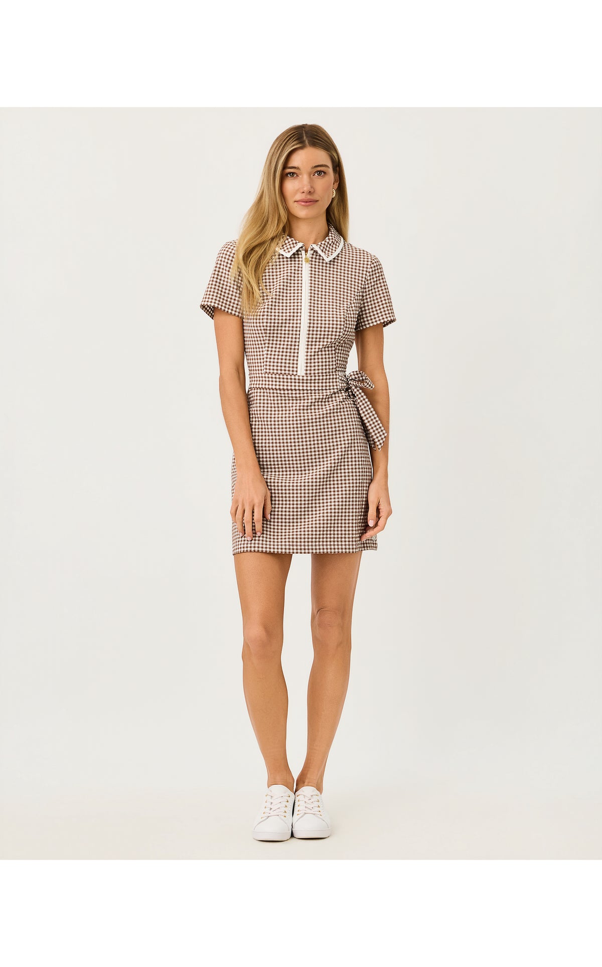 Kathy Short Sleeve Tie Dress UPF 50+ Mini Performance Gingham Coco Beach