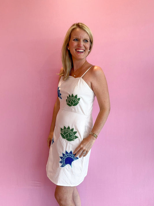 Desert Sand Embroidered Mini Dress White
