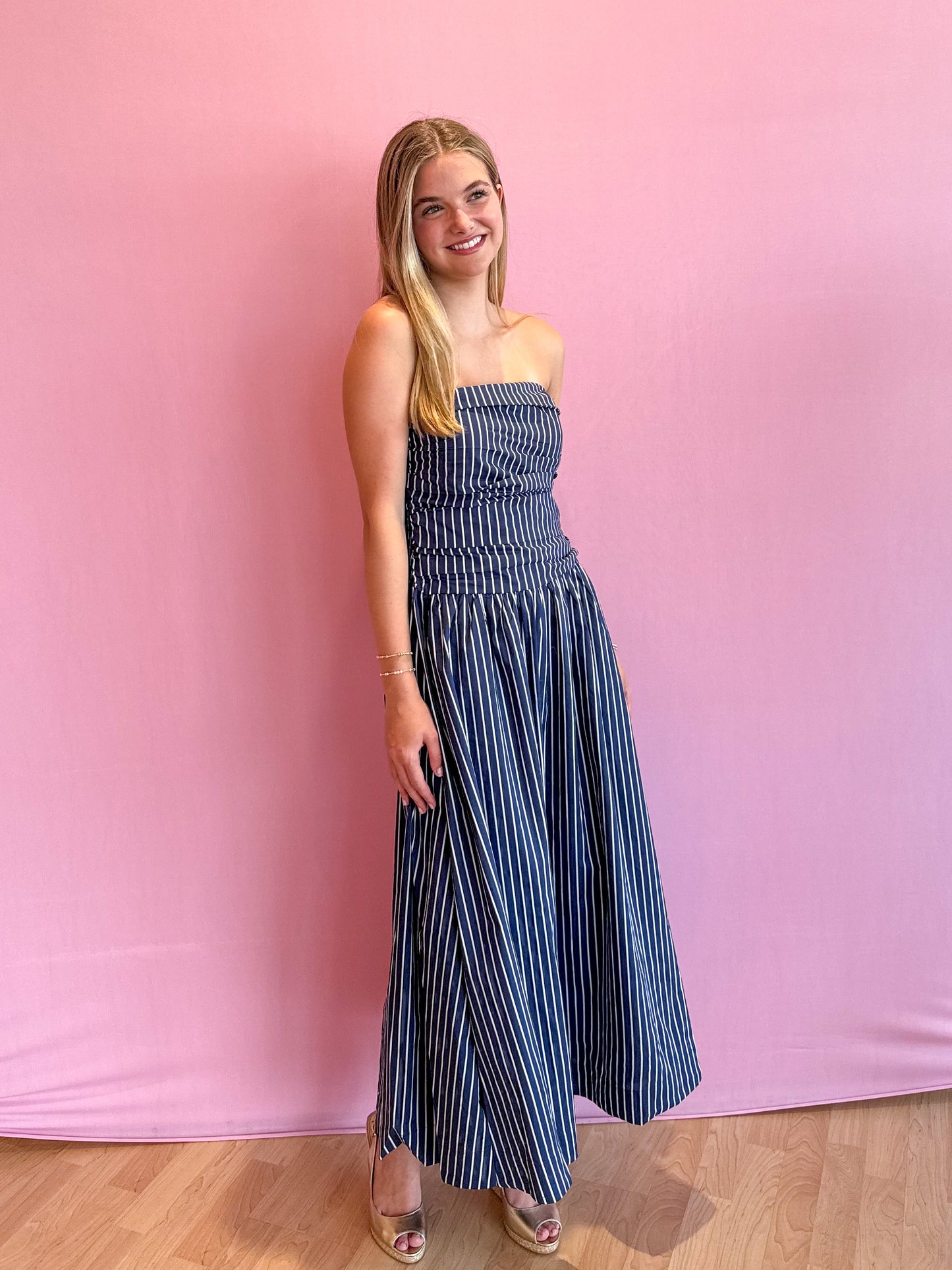 Harper Striped Strapless Midi Dress