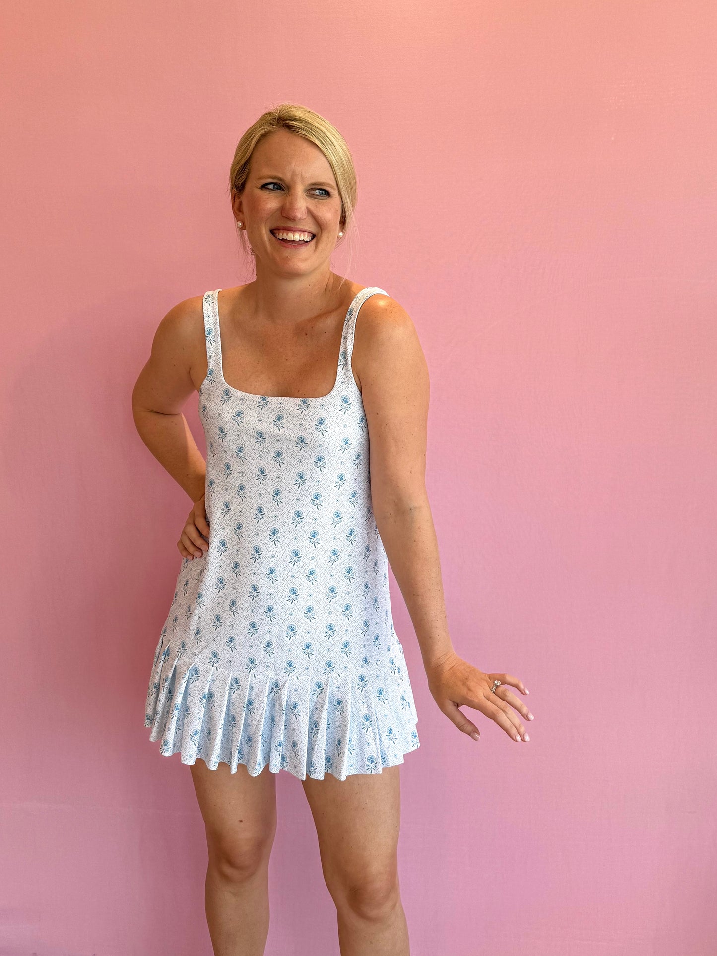 Lucille Dress Blue Dot Floral