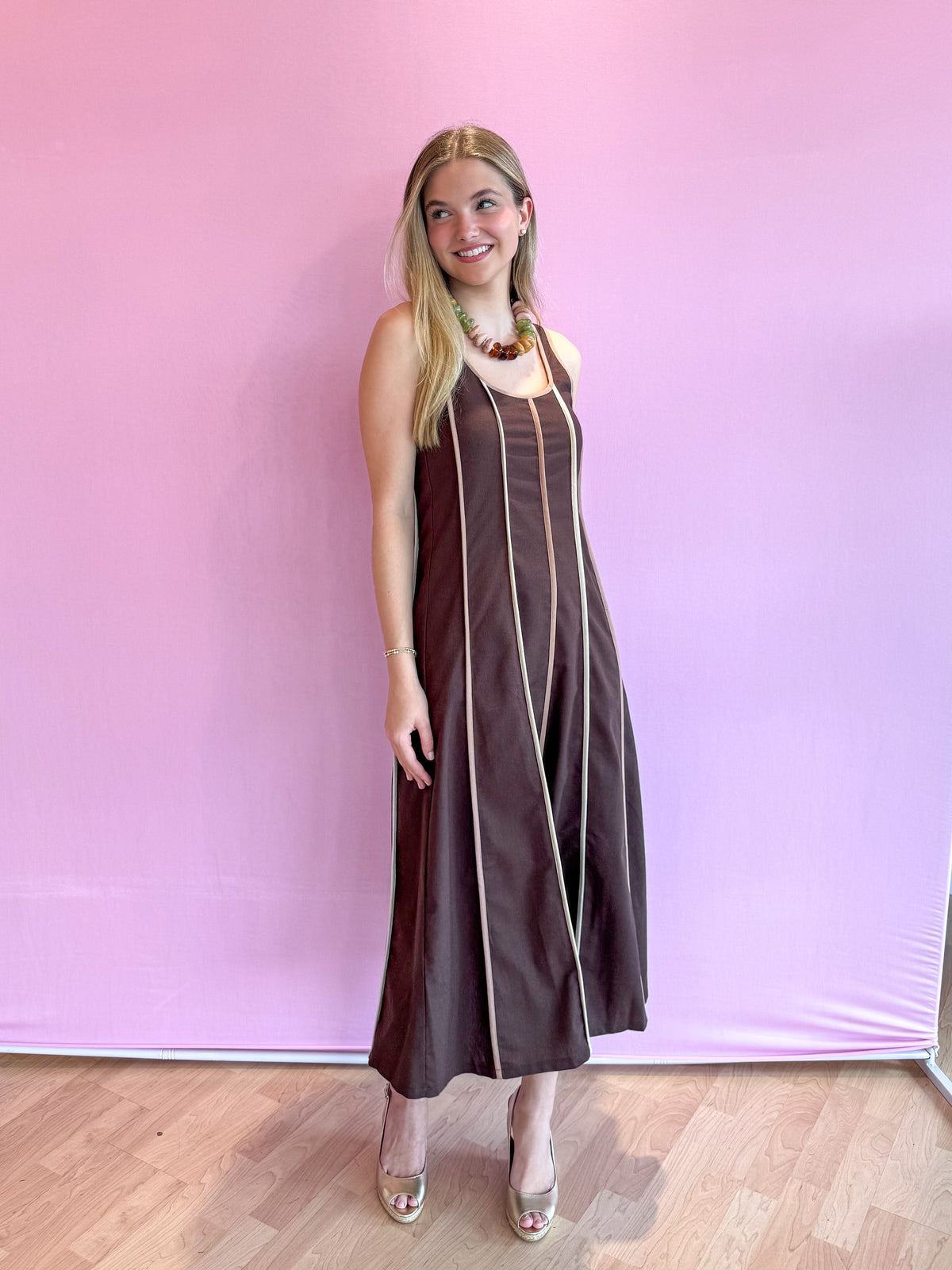 Allyn Brown Stripe Maxi Dress