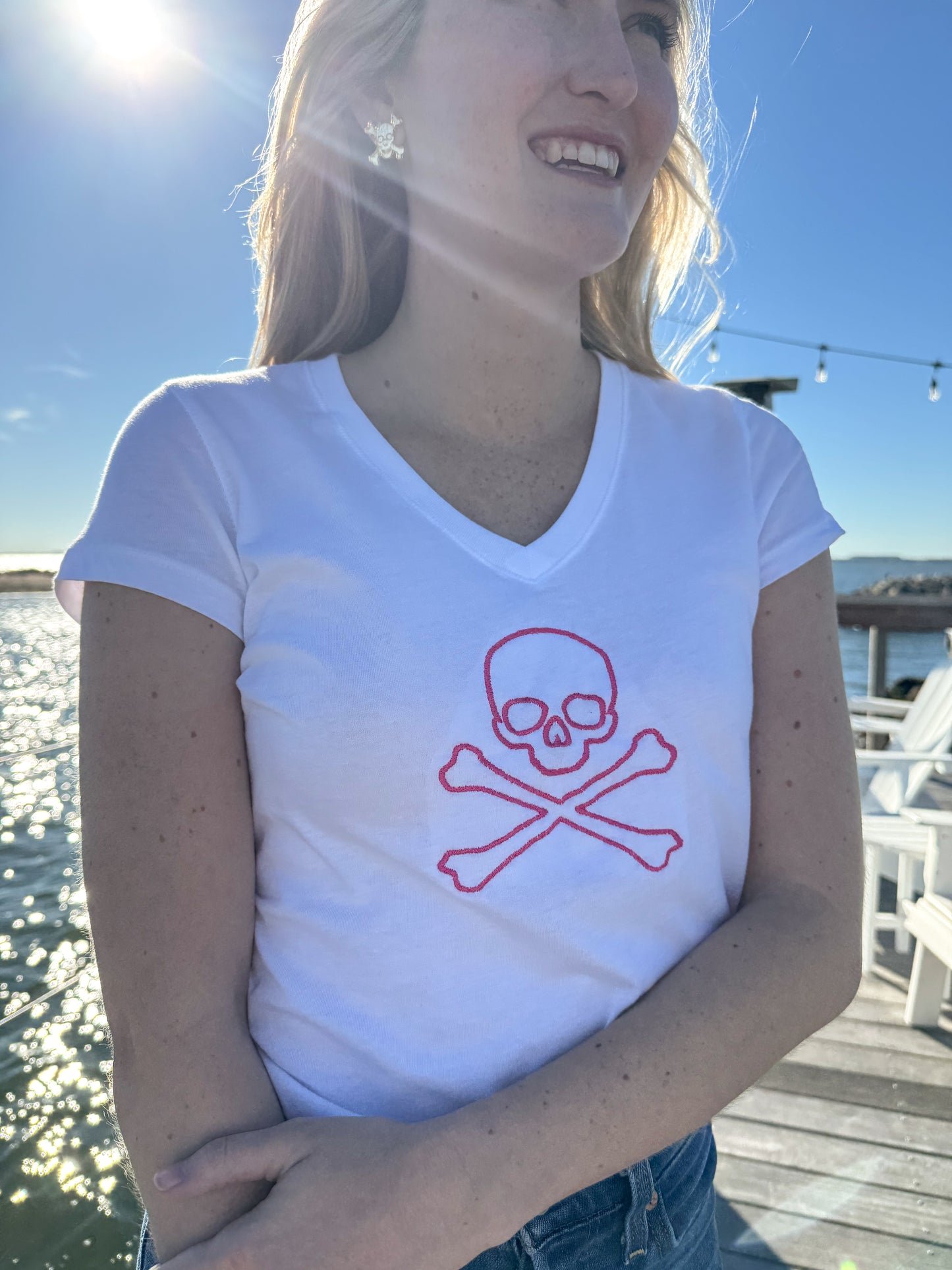 White Skull V-Neck Tee