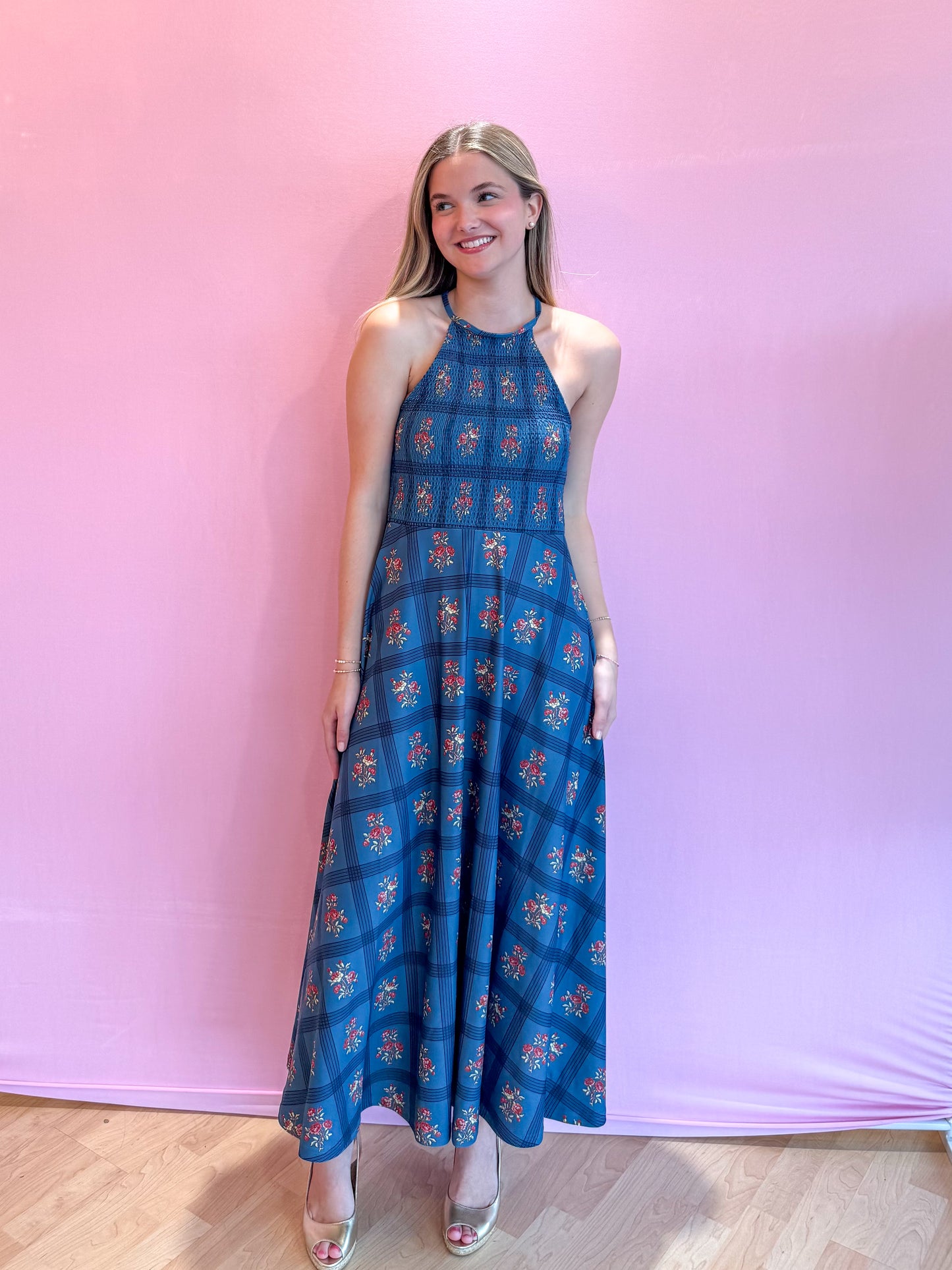 Florenza Dress Camellia Plaid Porcelain