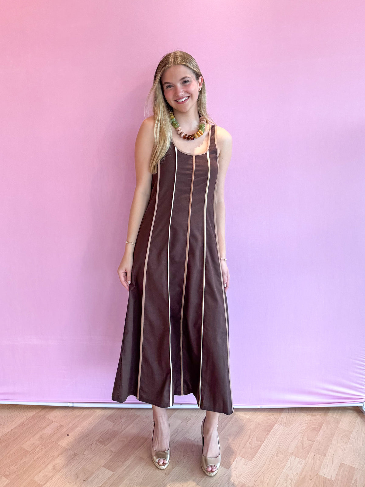 Allyn Brown Stripe Maxi Dress
