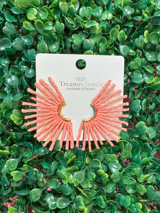 Light Pink Raffia Fan Earrings