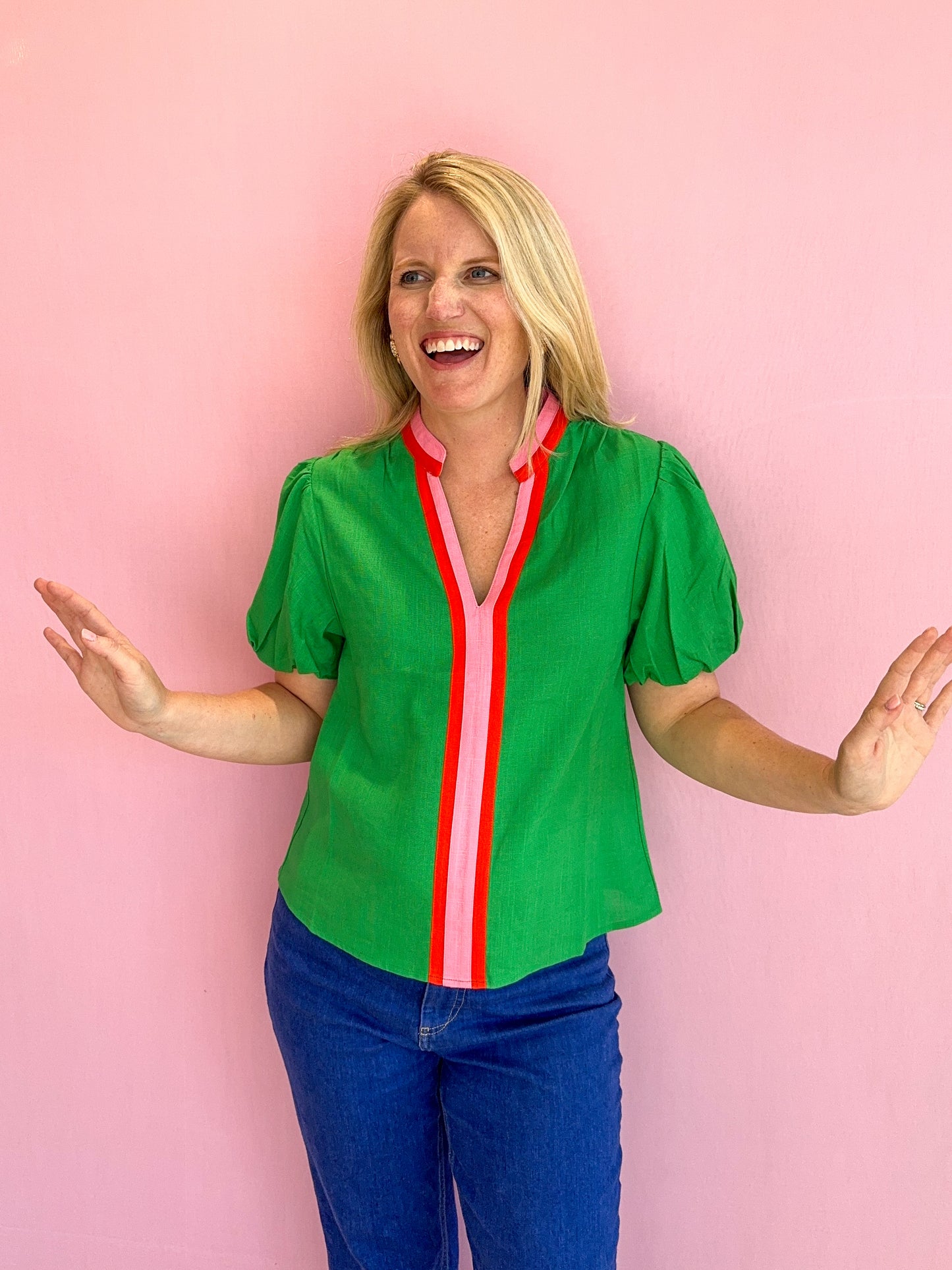 Kellie Puff Sleeve V-neck Top