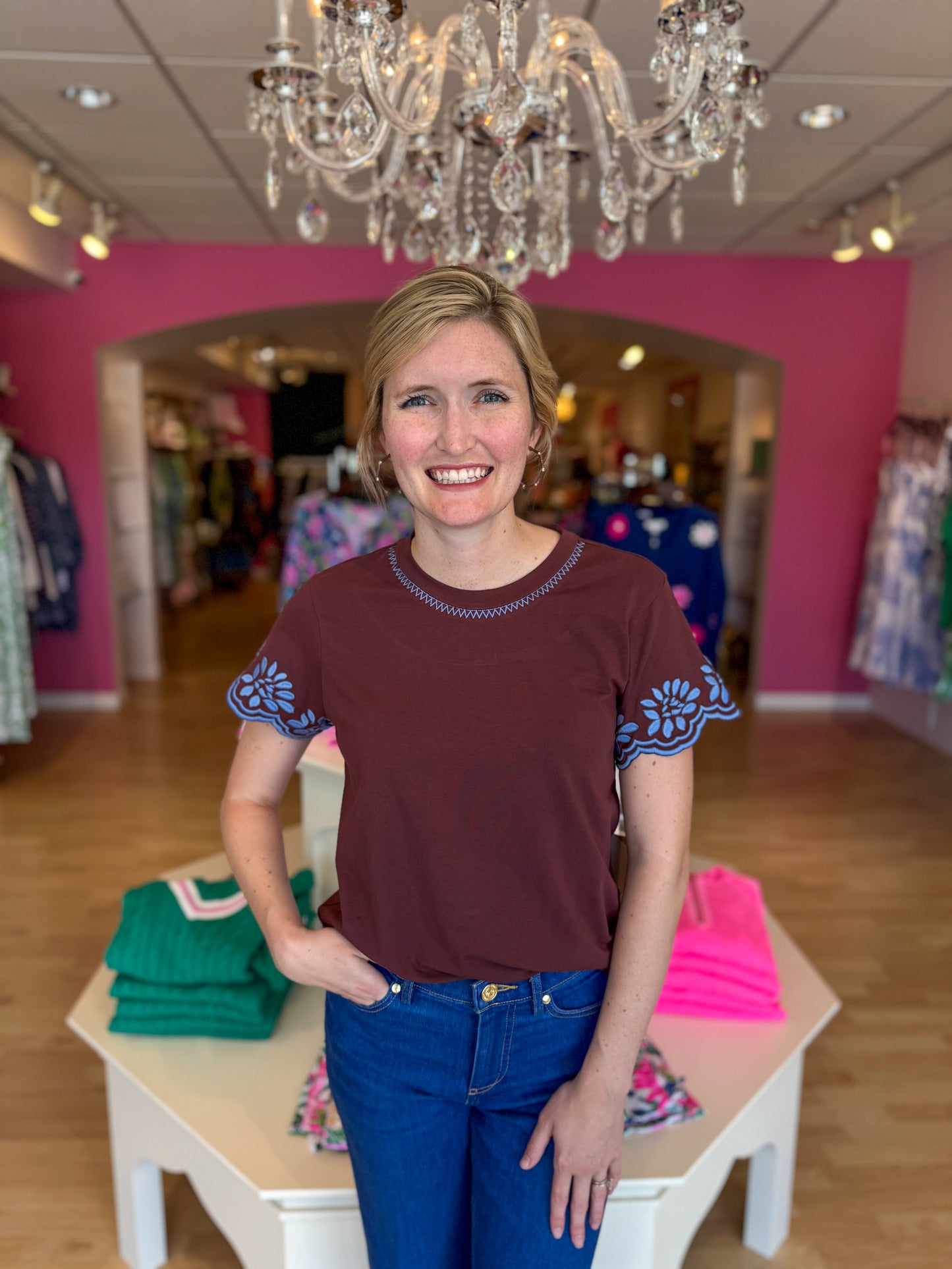 Chloe Tee Cinnamon Floral Embroidery