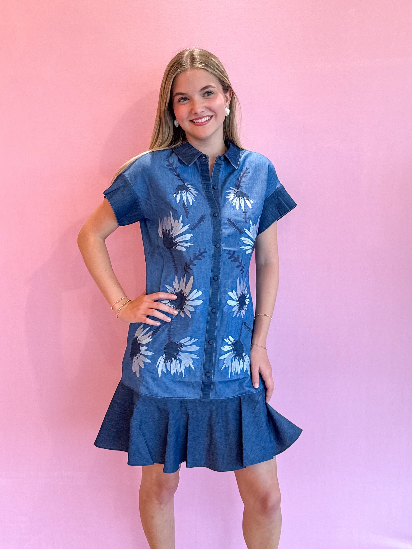 Winnie Dress Denim Floral
