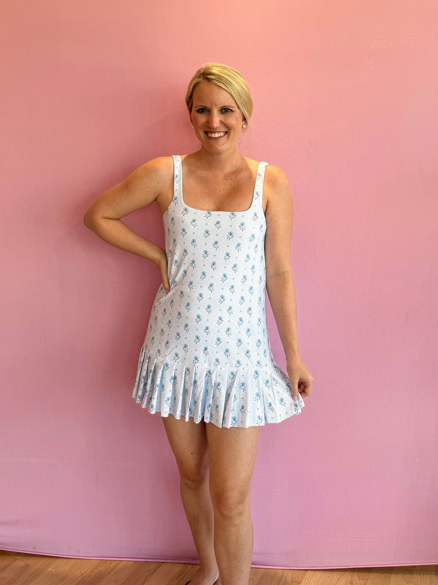 Lucille Dress Blue Dot Floral