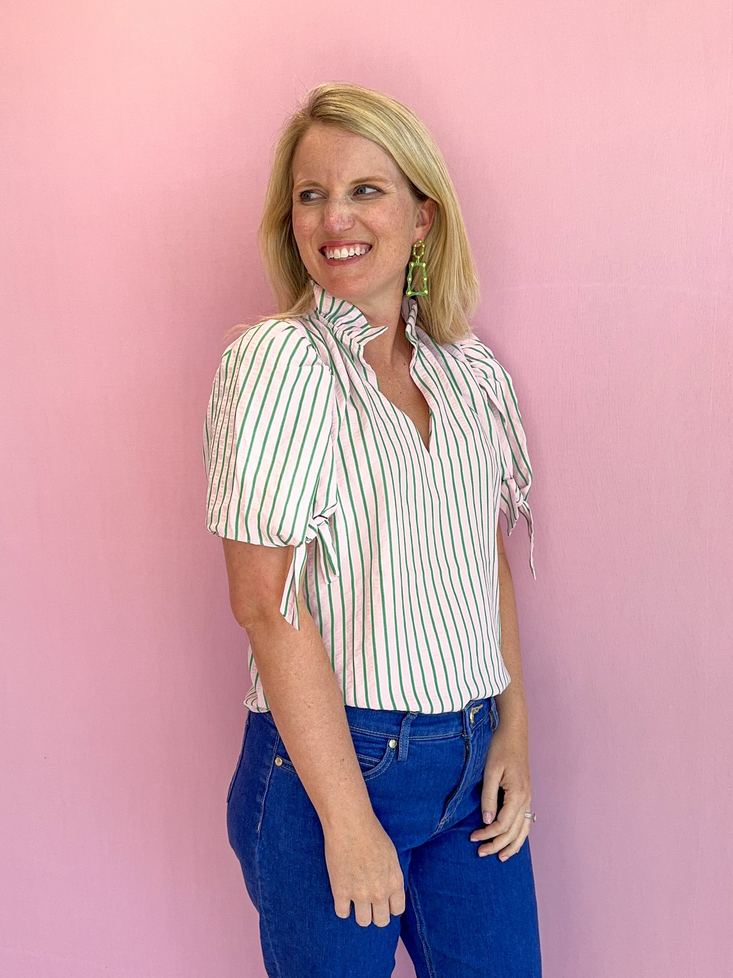 Linds Pink & Green Striped Top